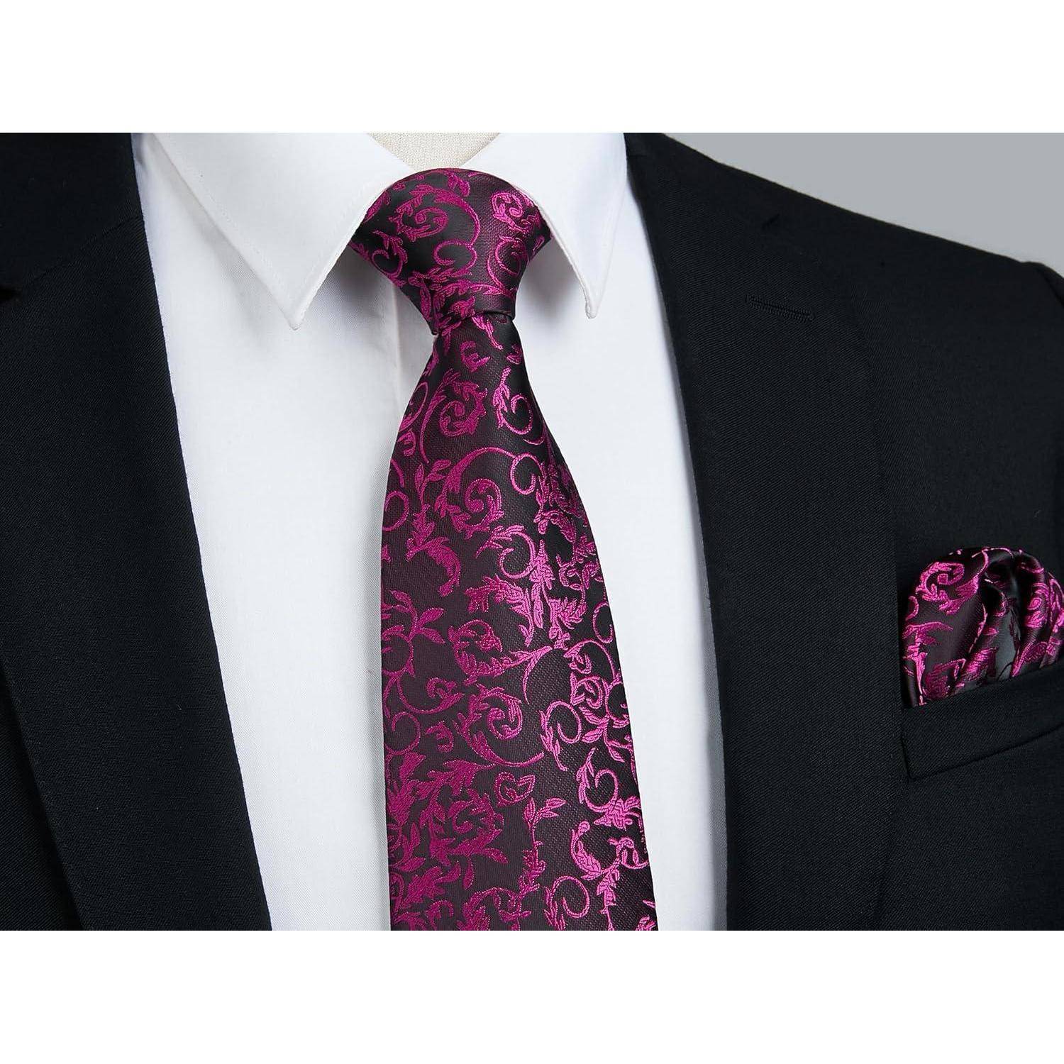 Krawatte Herren Hochzeit einfarbig Einstecktuch Set heißes Pink