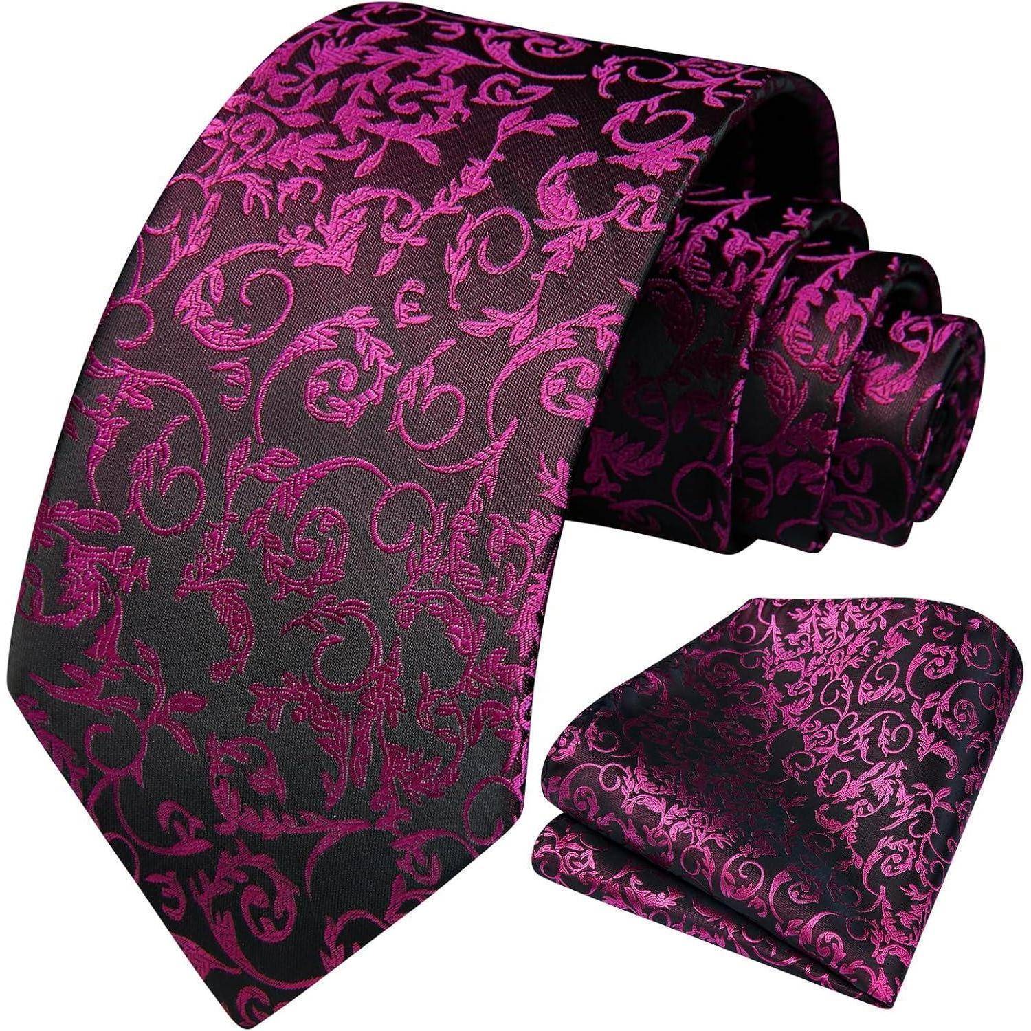 Krawatte Herren Hochzeit einfarbig Einstecktuch Set heißes Pink