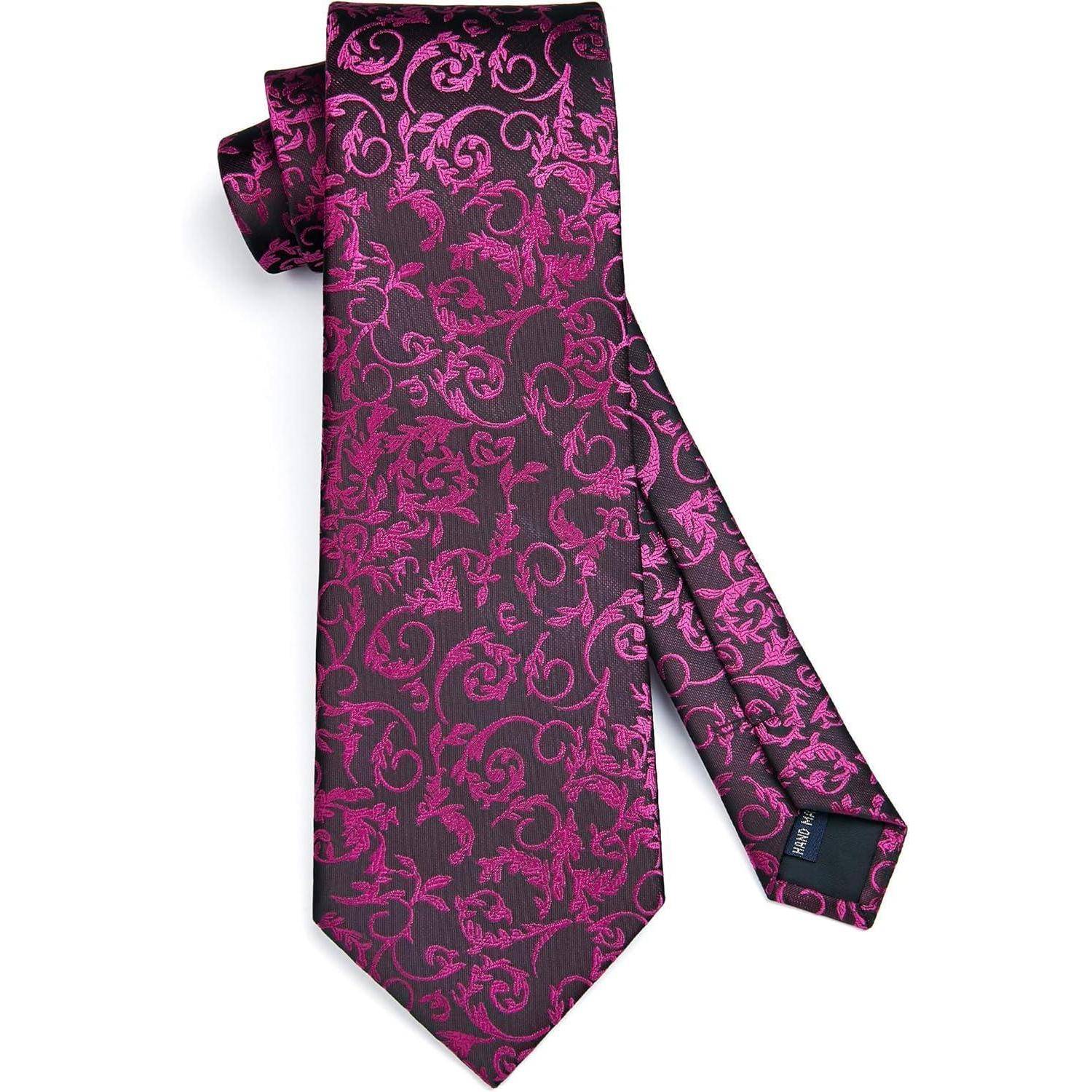 Krawatte Herren Hochzeit einfarbig Einstecktuch Set heißes Pink