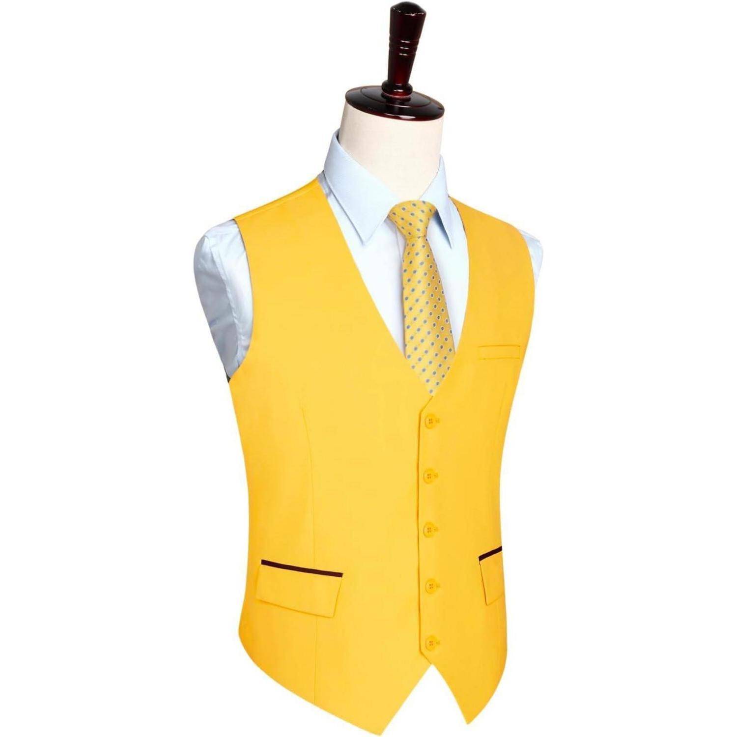 Anzugweste Herren Hochzeit Businessweste Smoking Taschen Gelb-1 S