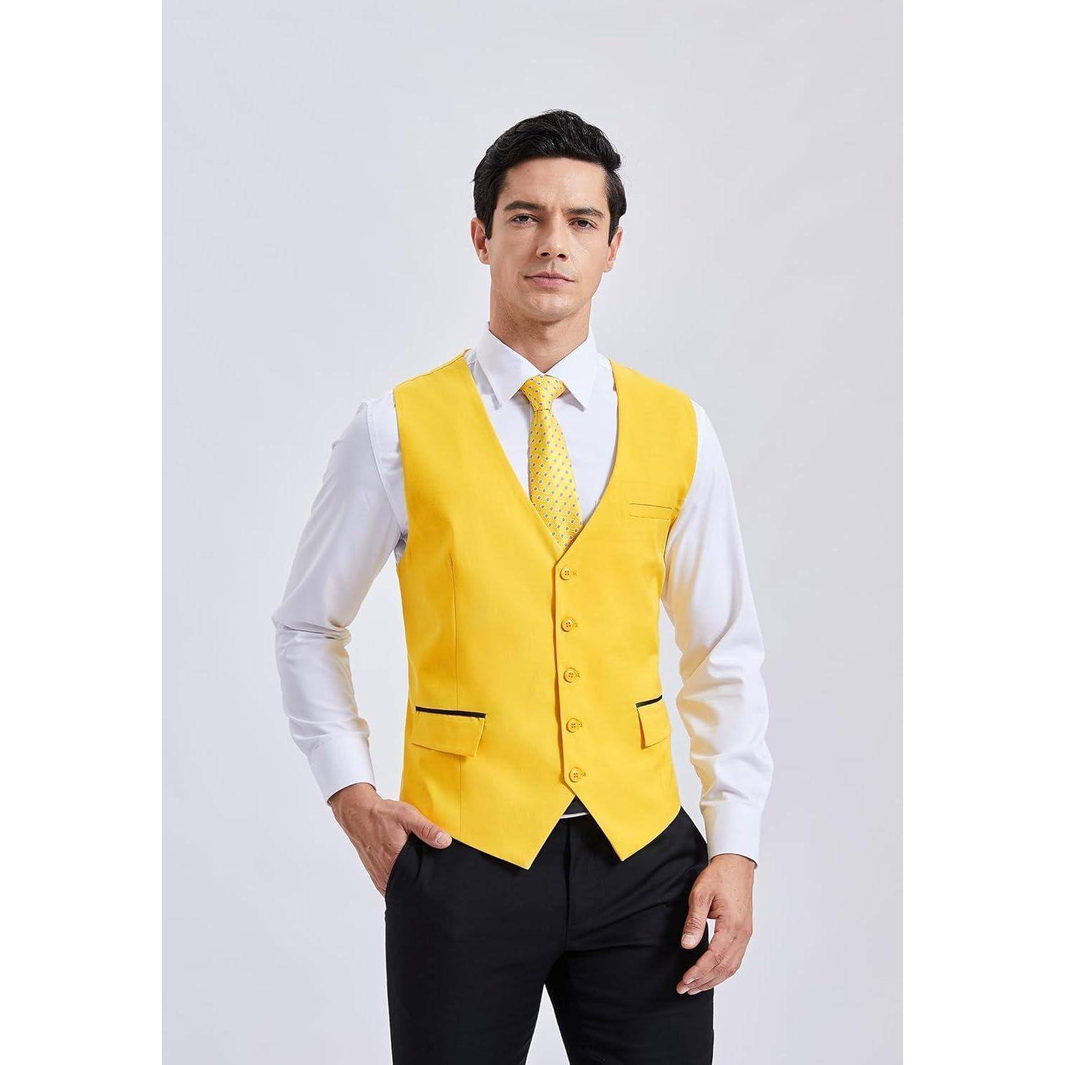 Anzugweste Herren Hochzeit Businessweste Smoking Taschen Gelb-1 S