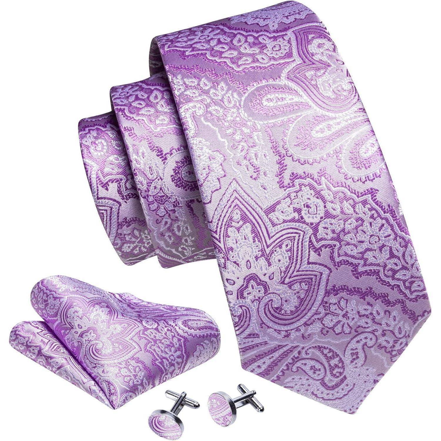 Krawatte Herren Seide Set Paisley Einstecktuch Hochzeit Flieder