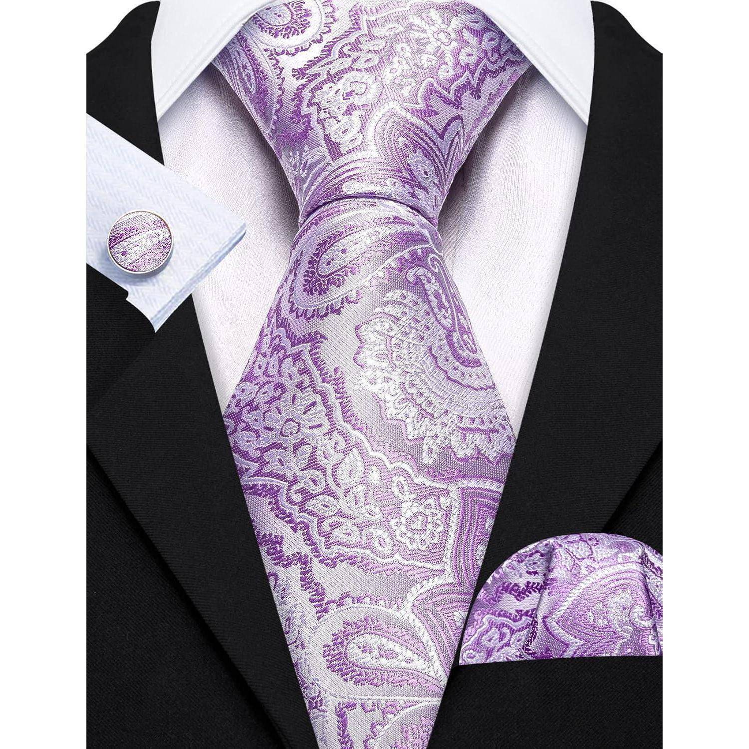 Krawatte Herren Seide Set Paisley Einstecktuch Hochzeit Flieder