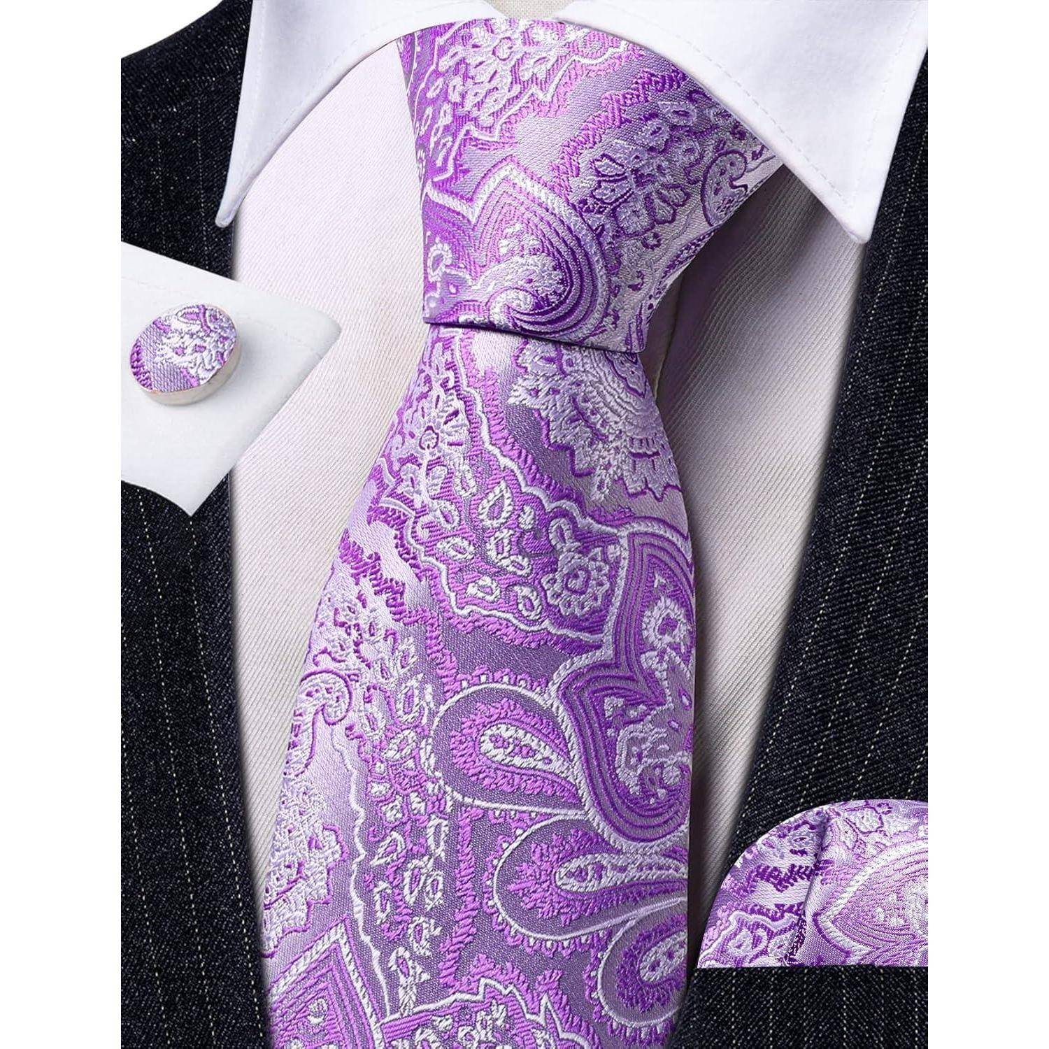 Krawatte Herren Seide Set Paisley Einstecktuch Hochzeit Flieder