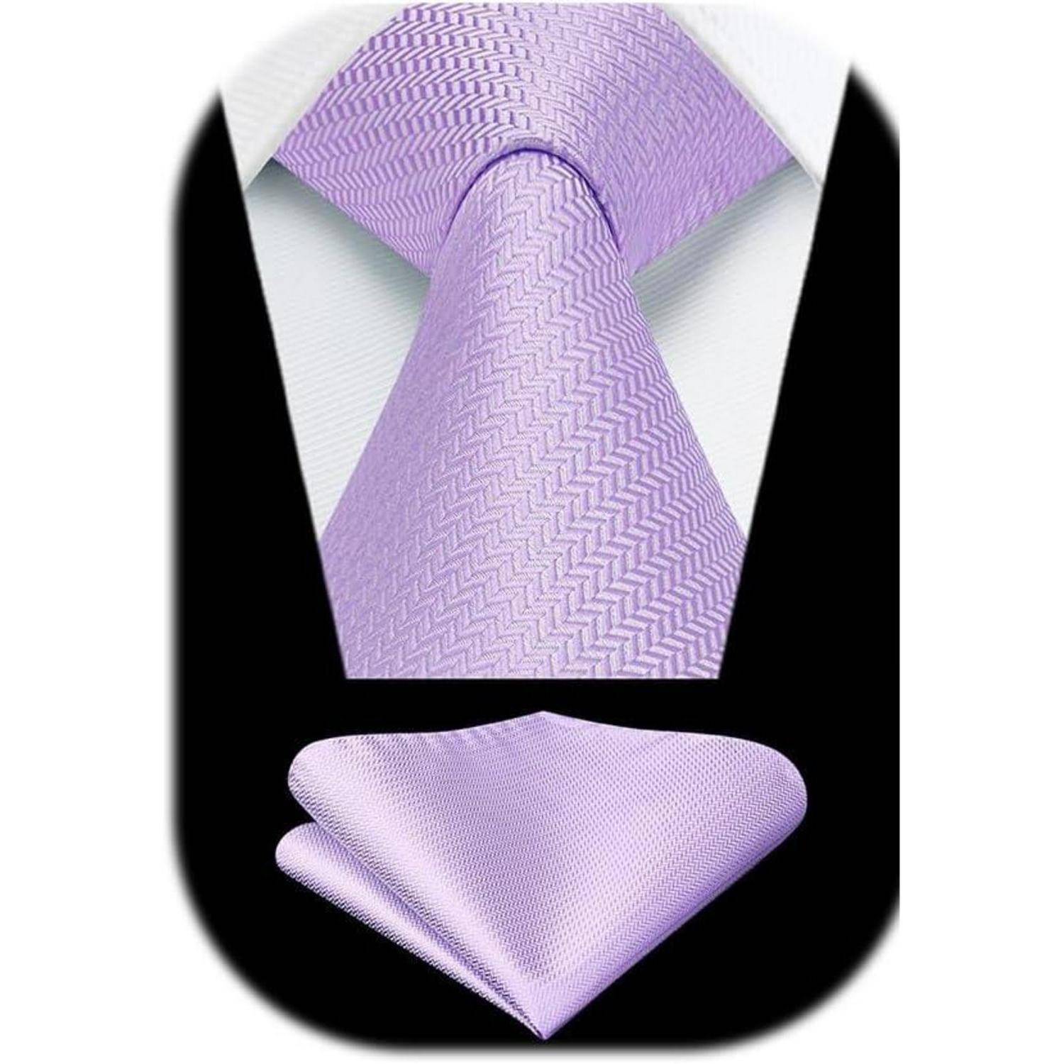 Krawatte Herren Hochzeit einfarbig Einstecktuch Set Hellviolett