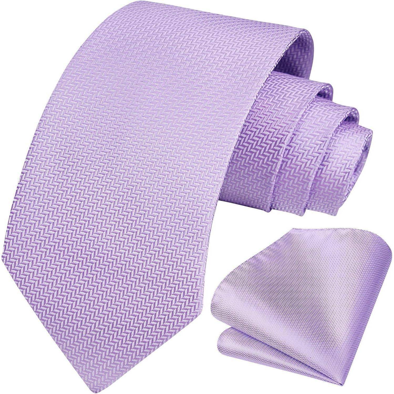 Krawatte Herren Hochzeit einfarbig Einstecktuch Set Hellviolett