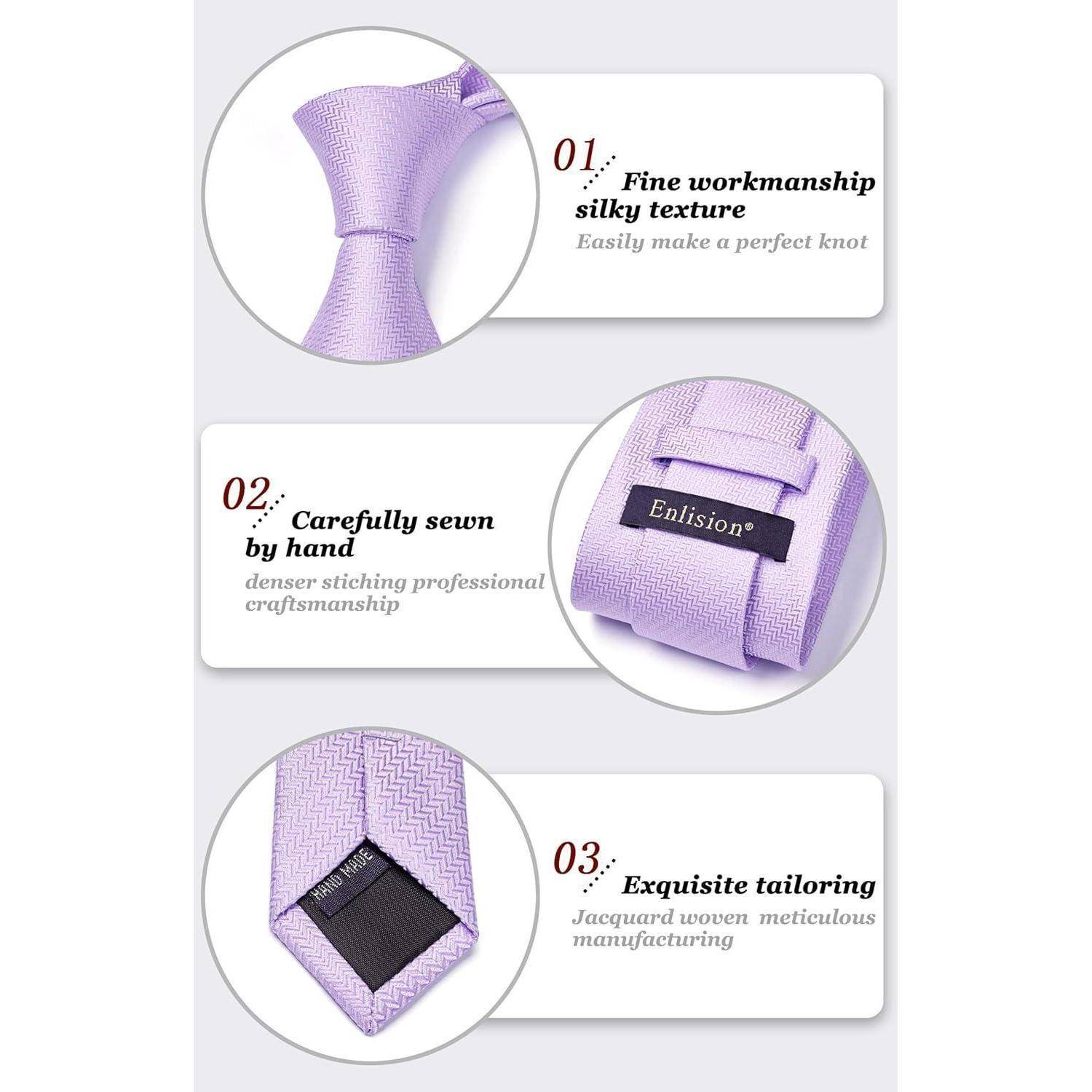 Krawatte Herren Hochzeit einfarbig Einstecktuch Set Hellviolett