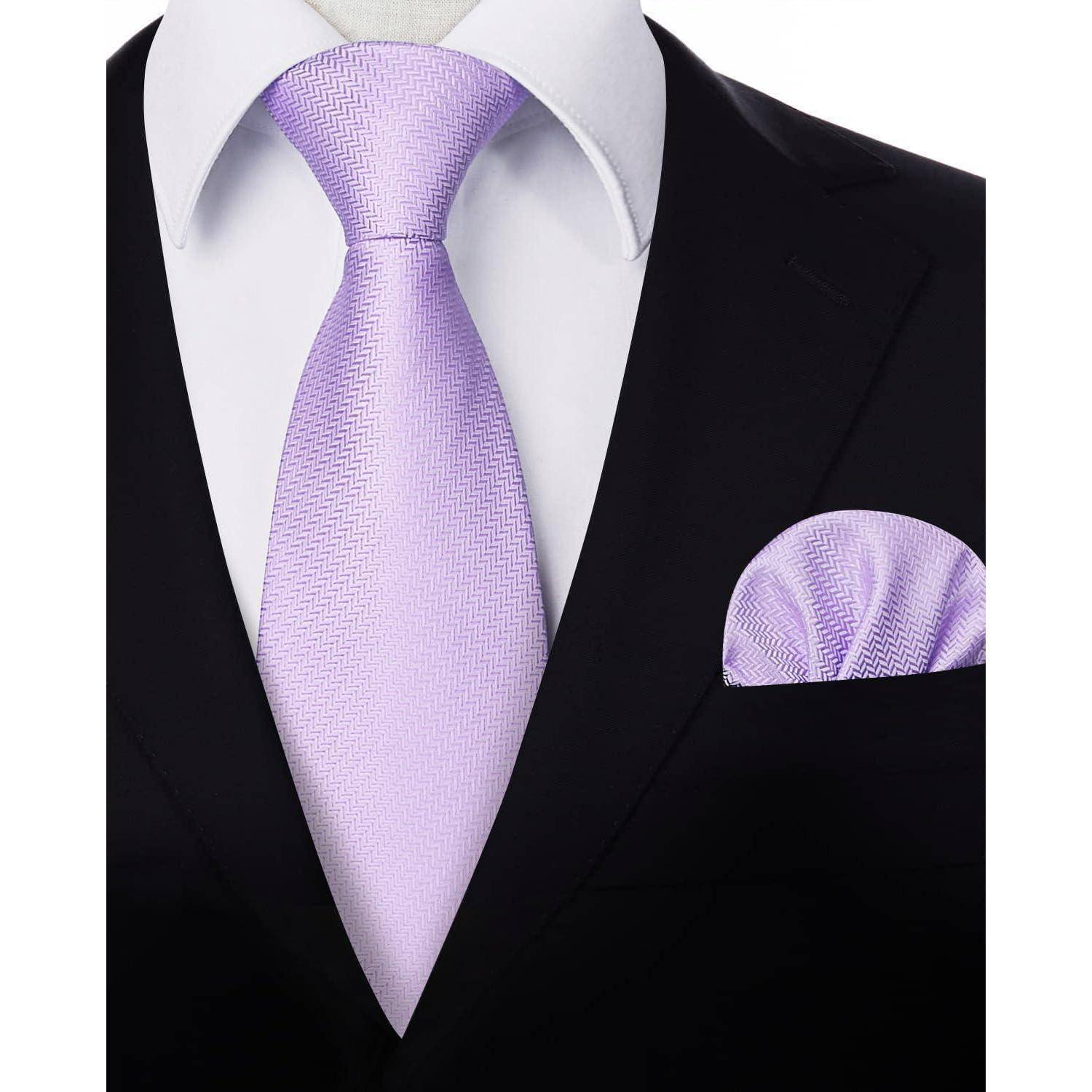 Krawatte Herren Hochzeit einfarbig Einstecktuch Set Hellviolett