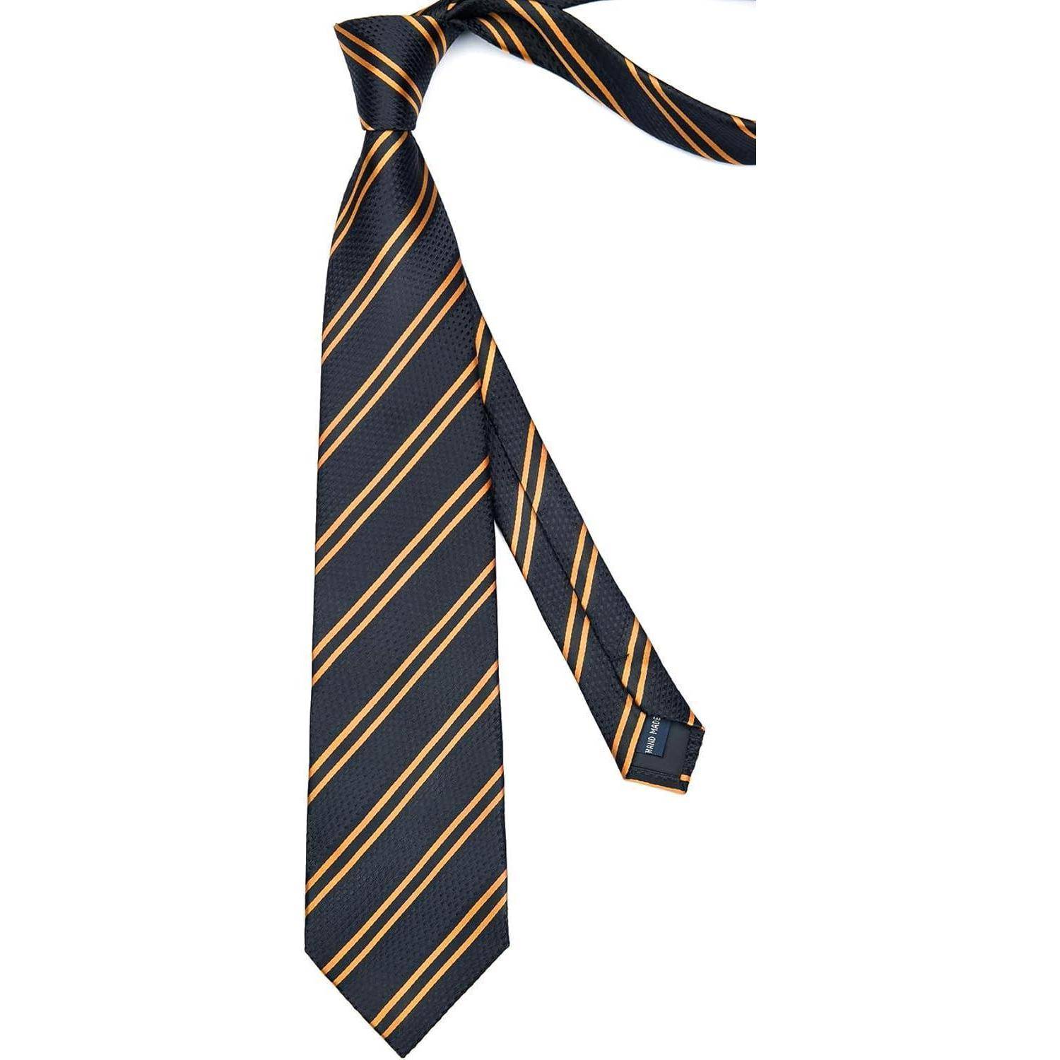 Krawatte Herren Einstecktuch Check Streifen Hochzeit A1-Gold & Schwarz
