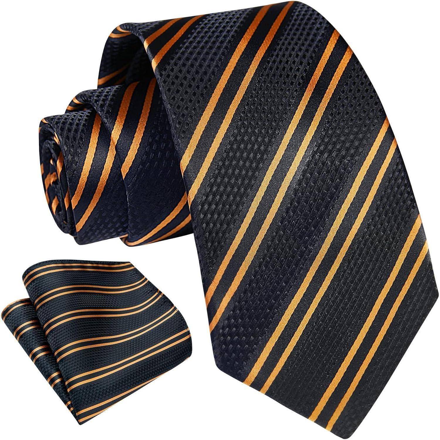 Krawatte Herren Einstecktuch Check Streifen Hochzeit A1-Gold & Schwarz