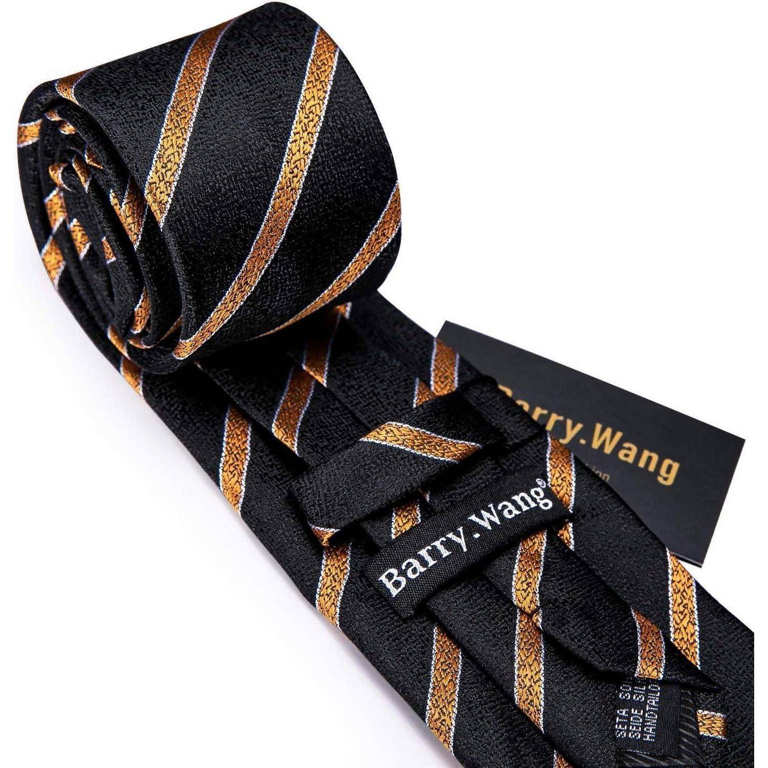 Krawatte Herren Seide Paisley Einstecktuch Hochzeit Schwarz goldfarben