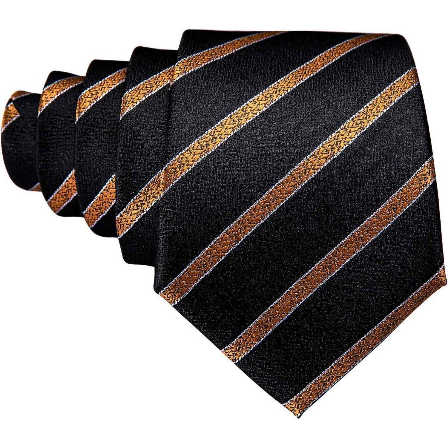 Krawatte Herren Seide Paisley Einstecktuch Hochzeit Schwarz goldfarben