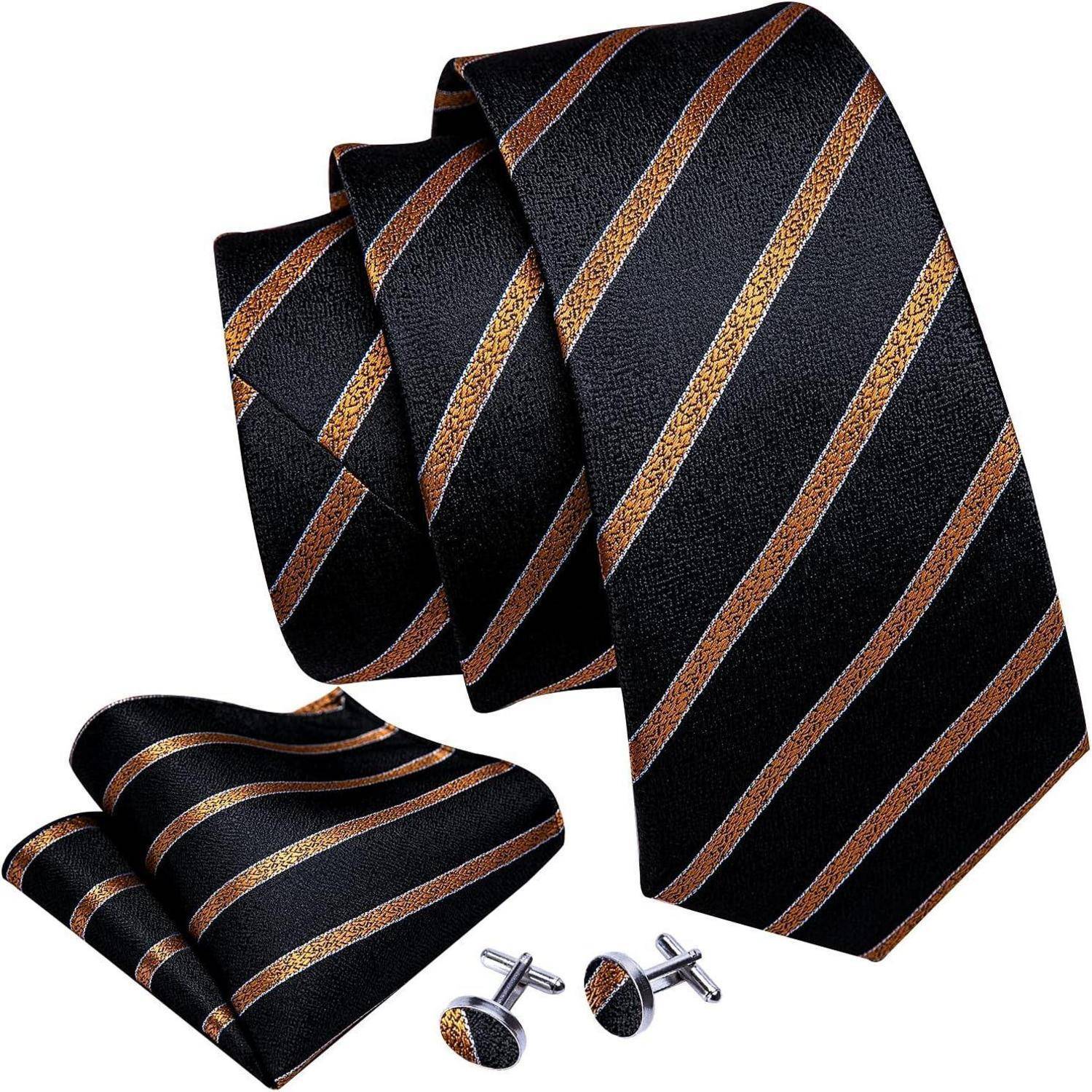 Krawatte Herren Seide Paisley Einstecktuch Hochzeit Schwarz goldfarben