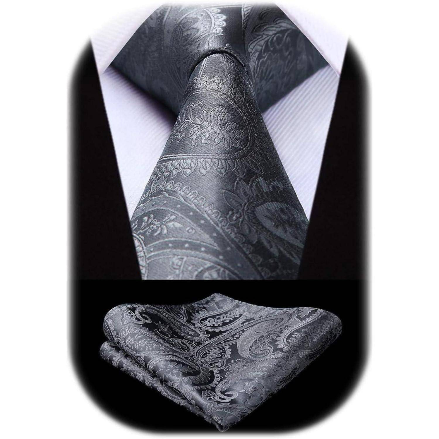 Krawatten Herren Hochzeit Einstecktuch Paisley Einheitsgröße J-grey-2