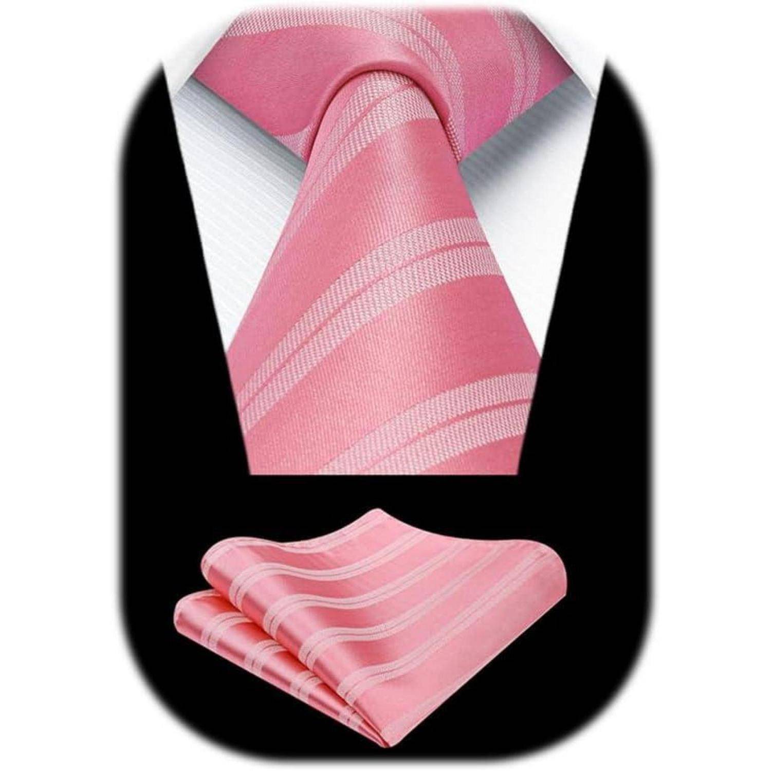 Krawatte Herren Streifen Einstecktuch Set Hochzeit Rosa