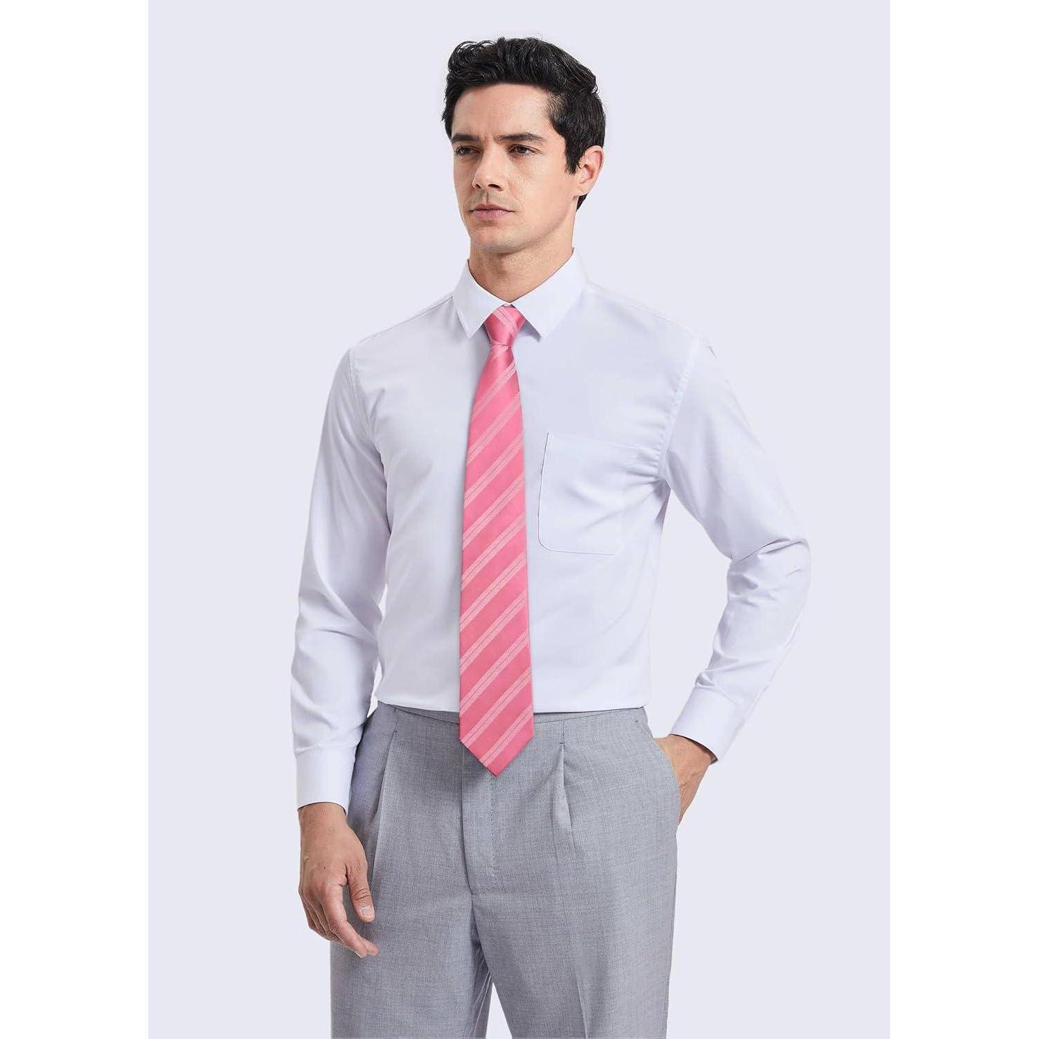 Krawatte Herren Streifen Einstecktuch Set Hochzeit Rosa