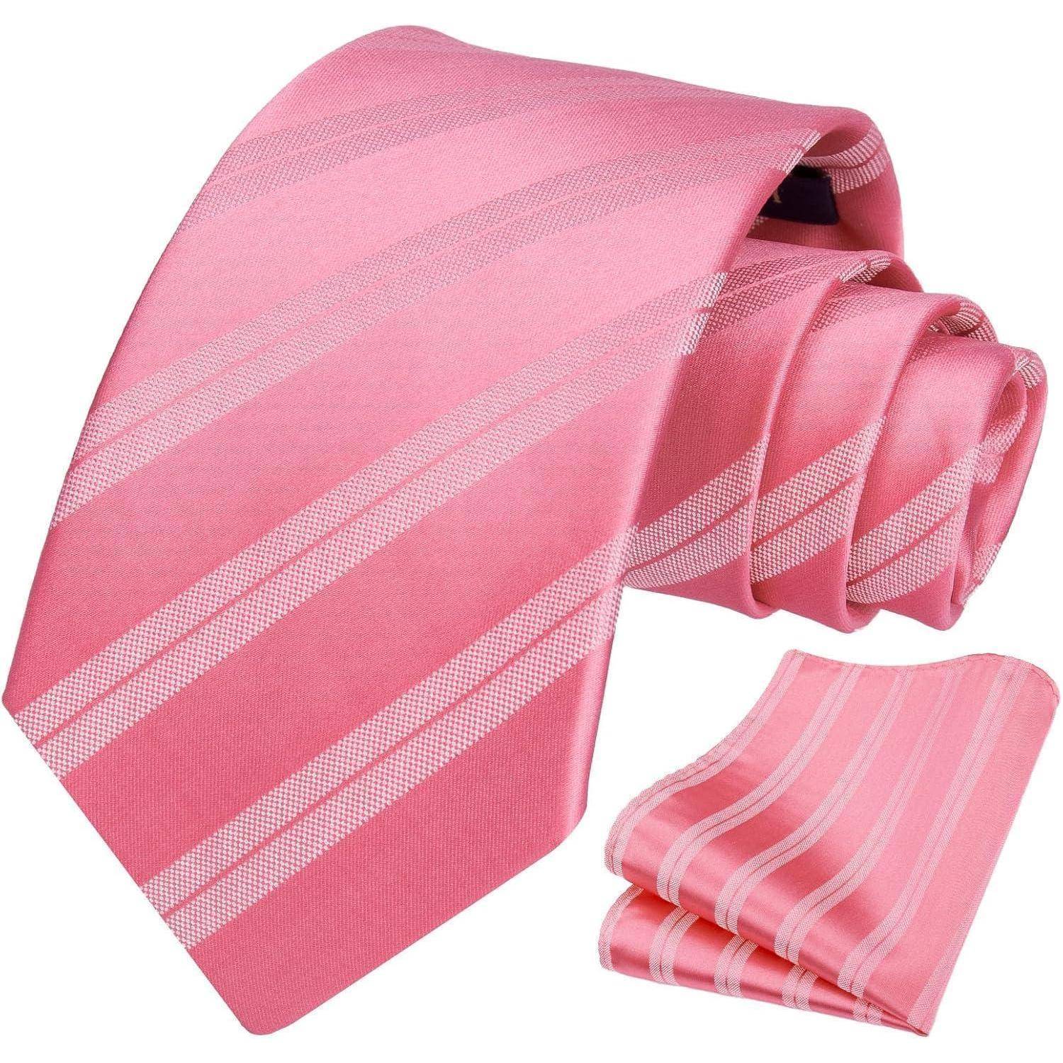 Krawatte Herren Streifen Einstecktuch Set Hochzeit Rosa