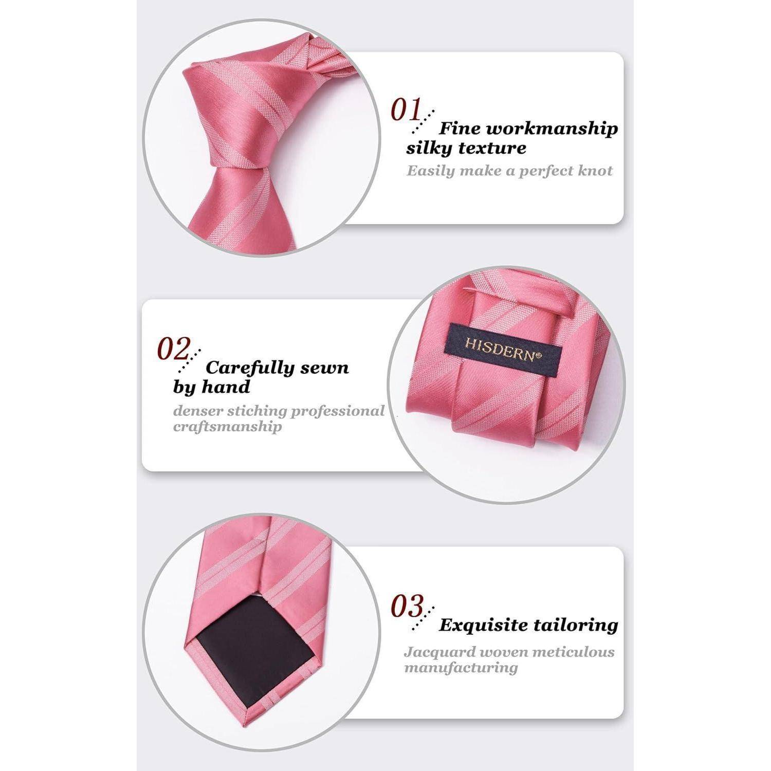 Krawatte Herren Streifen Einstecktuch Set Hochzeit Rosa