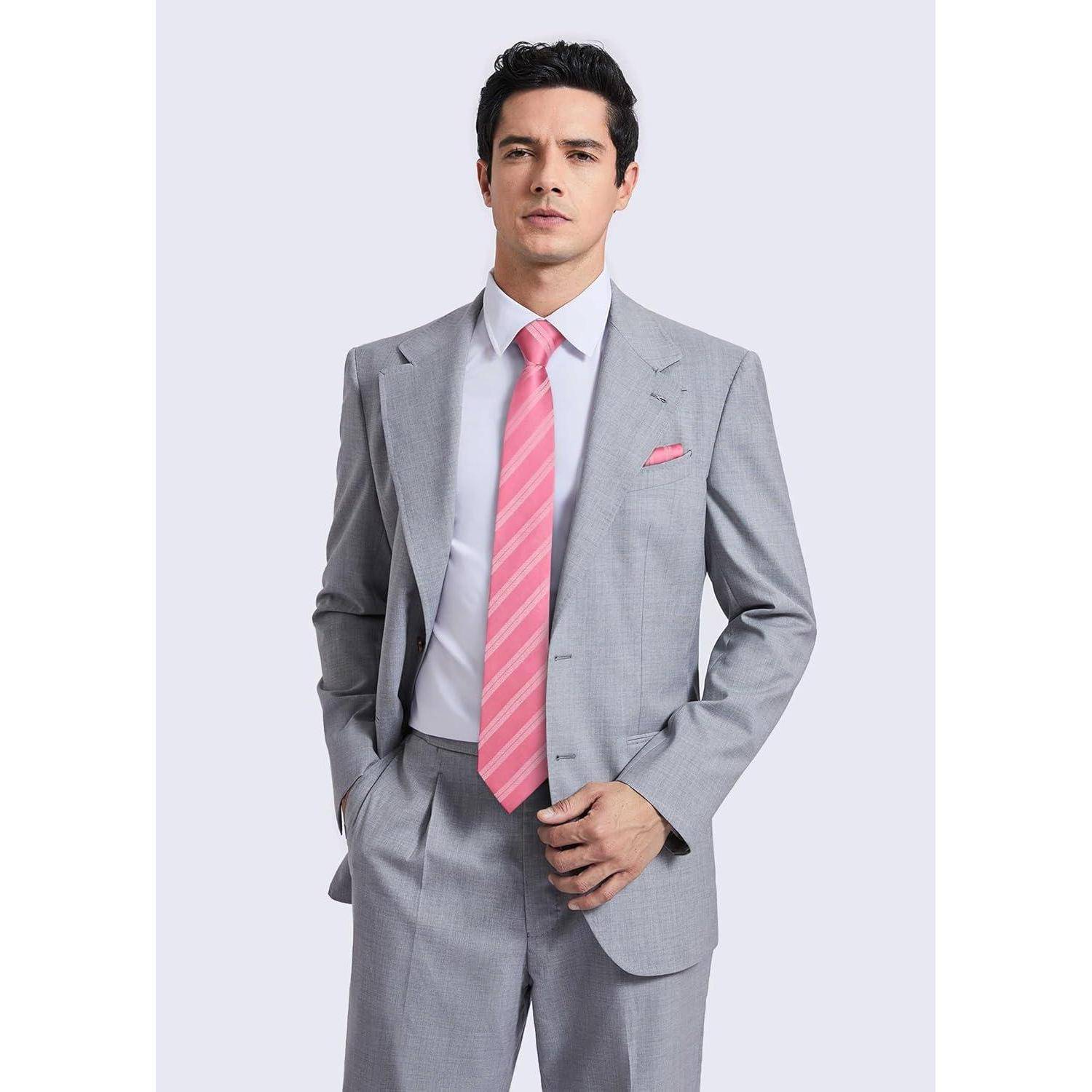 Krawatte Herren Streifen Einstecktuch Set Hochzeit Rosa