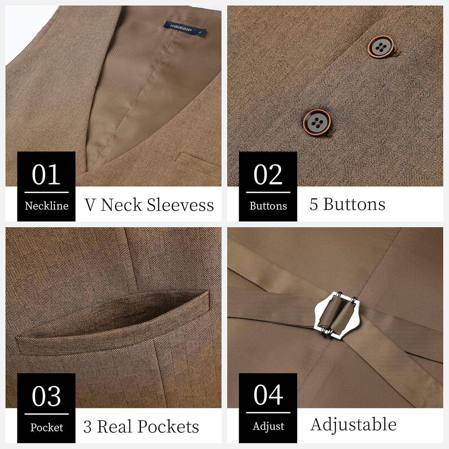 Anzugweste Herren Baumwolle V Ausschnitt Hochzeit Business 3XL Braun