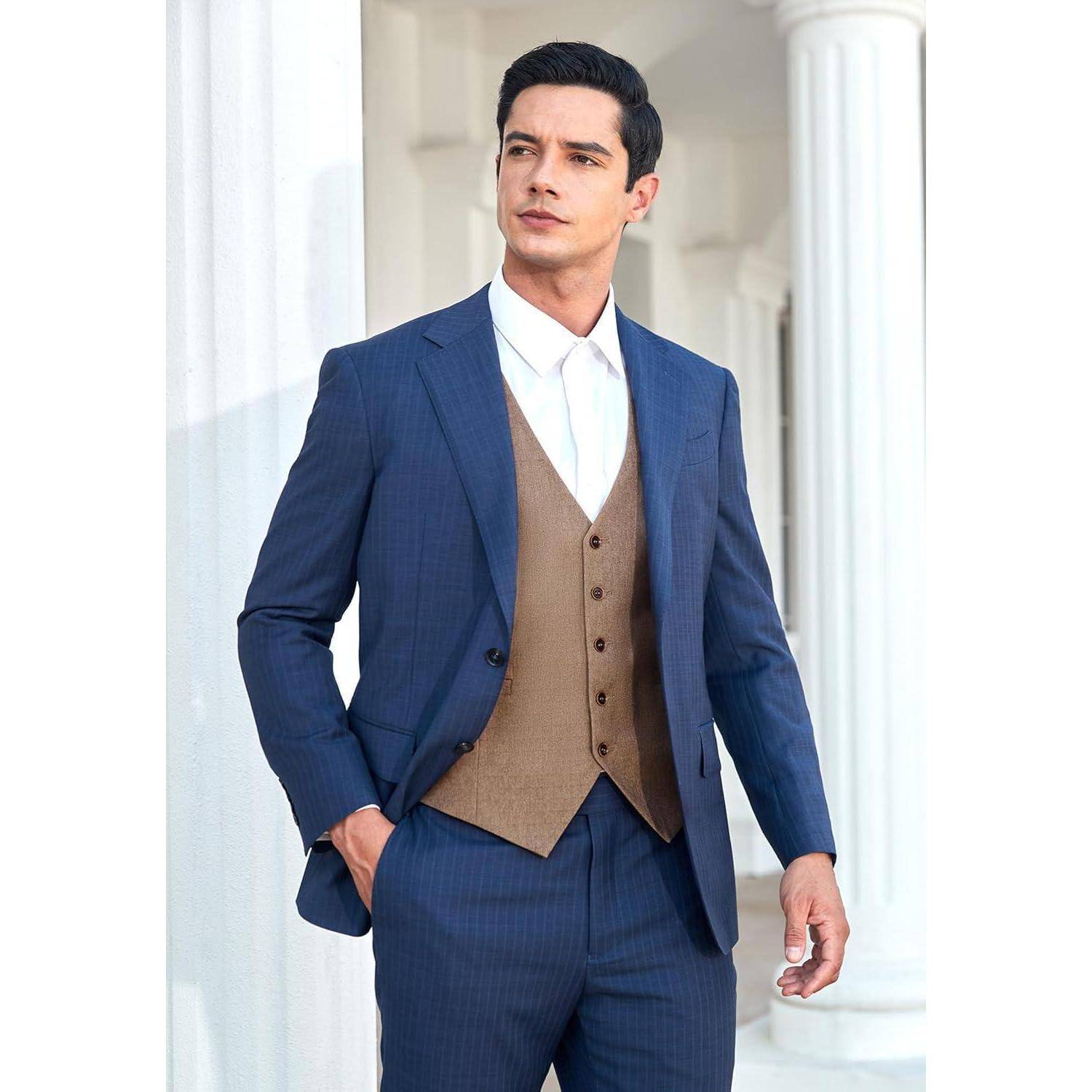 Anzugweste Herren Baumwolle V Ausschnitt Hochzeit Business 3XL Braun