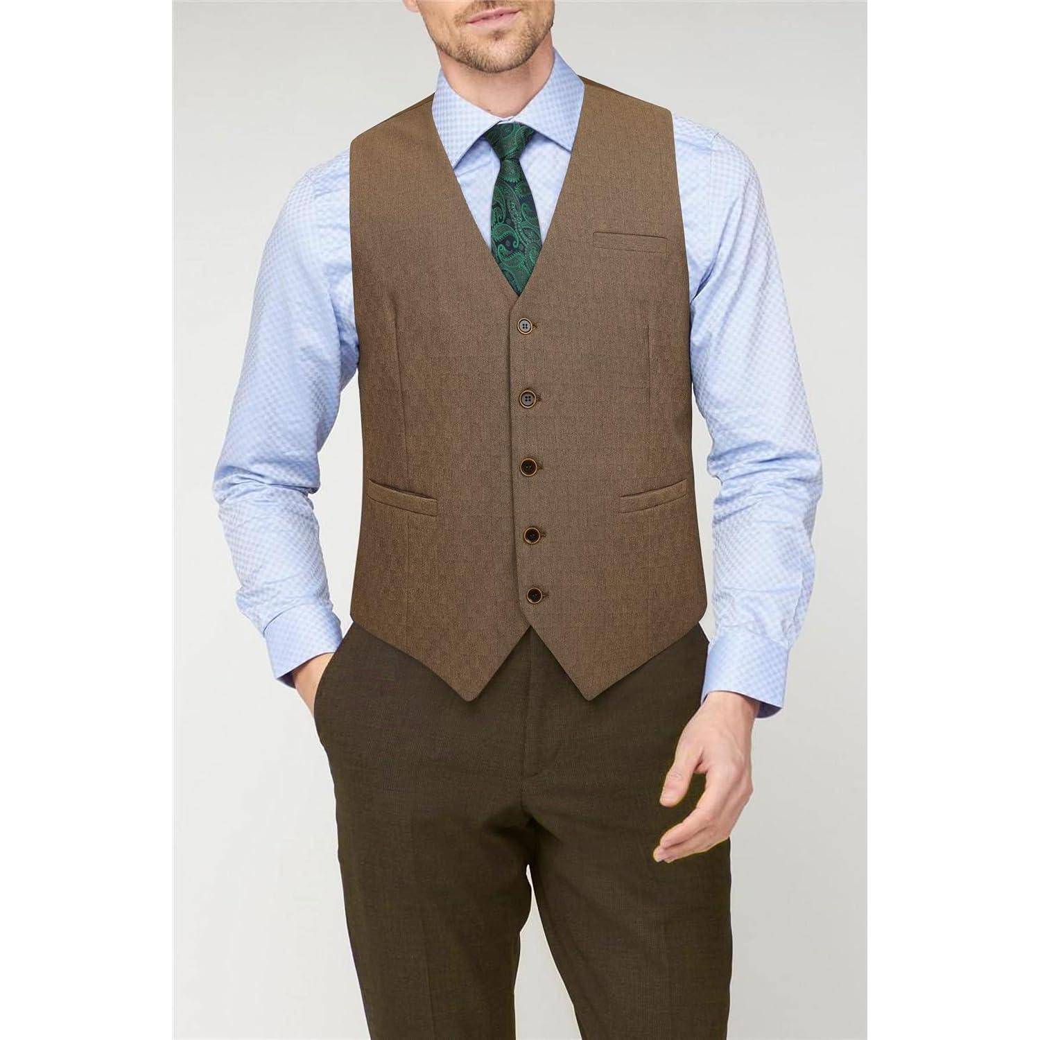 Anzugweste Herren Baumwolle V Ausschnitt Hochzeit Business 3XL Braun