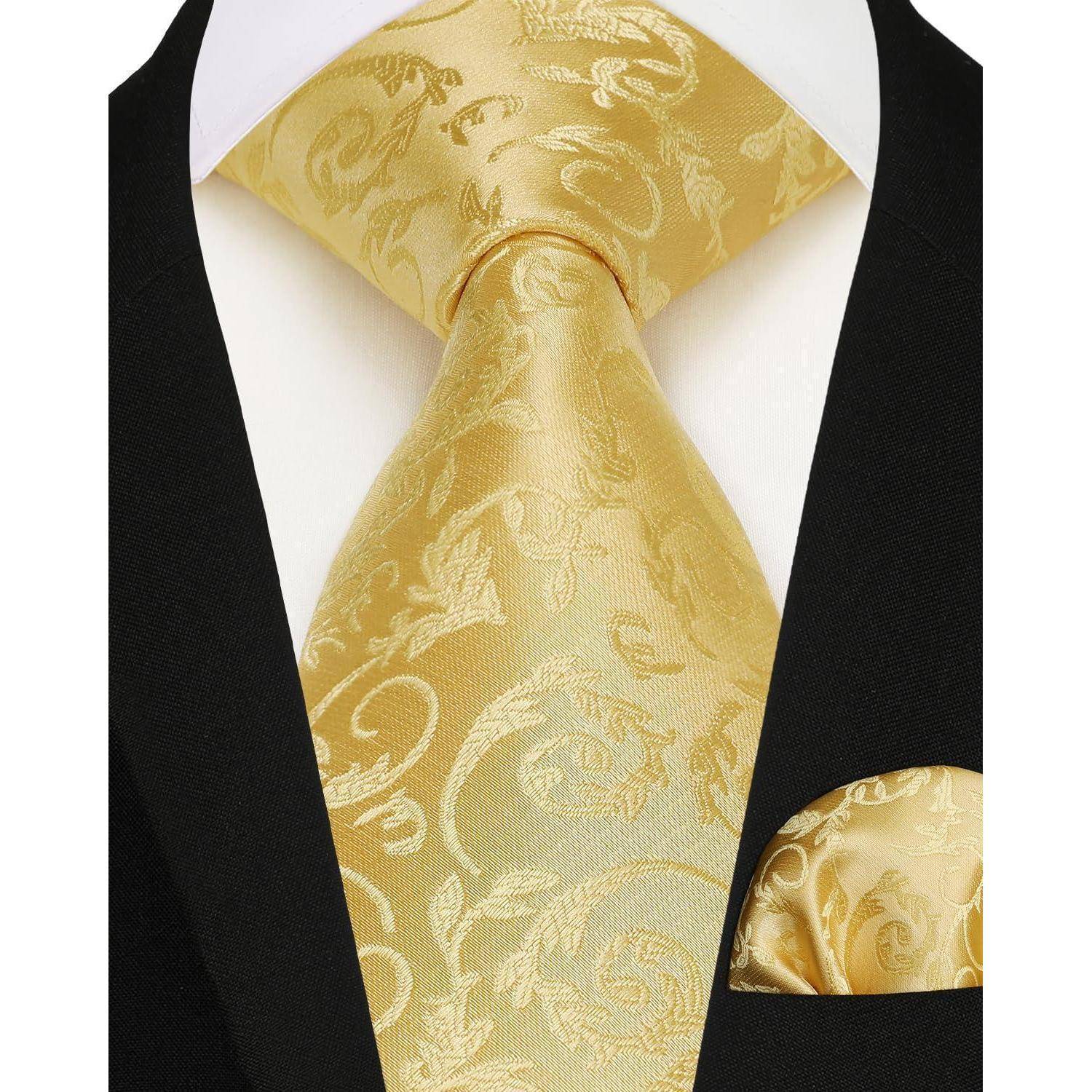 Weste Herren Paisley Jacquard Krawatte Pocket Square 4XL 004-Gelb