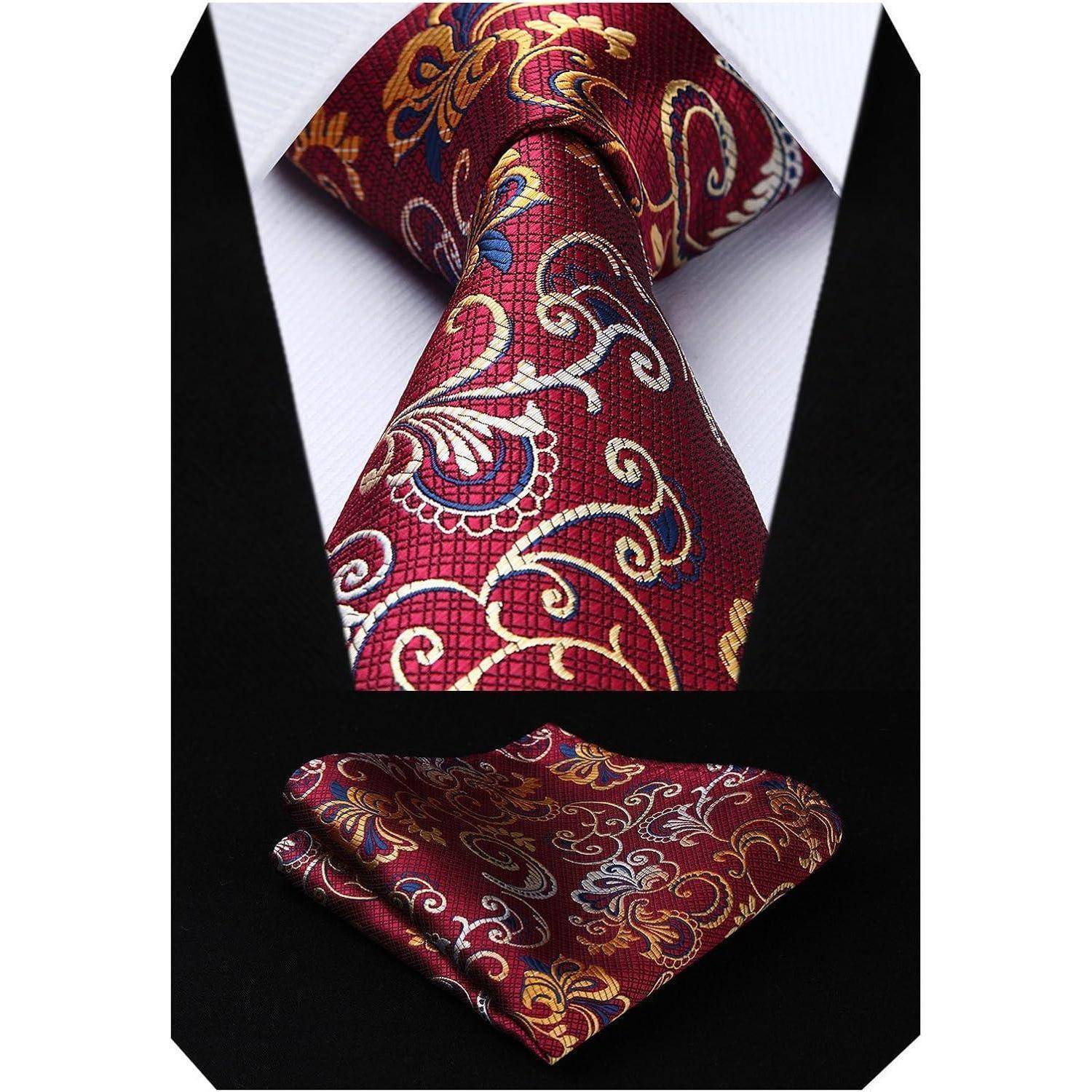 Krawatte Herren Einstecktuch Paisley Blume Hochzeit Set Burgund
