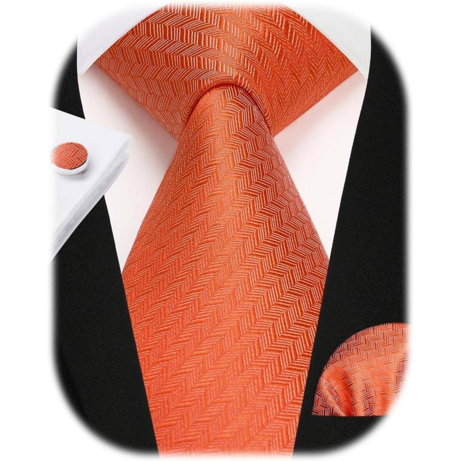 Krawatte Herren Seide Paisley Set Einstecktuch Hochzeit E2 Orange