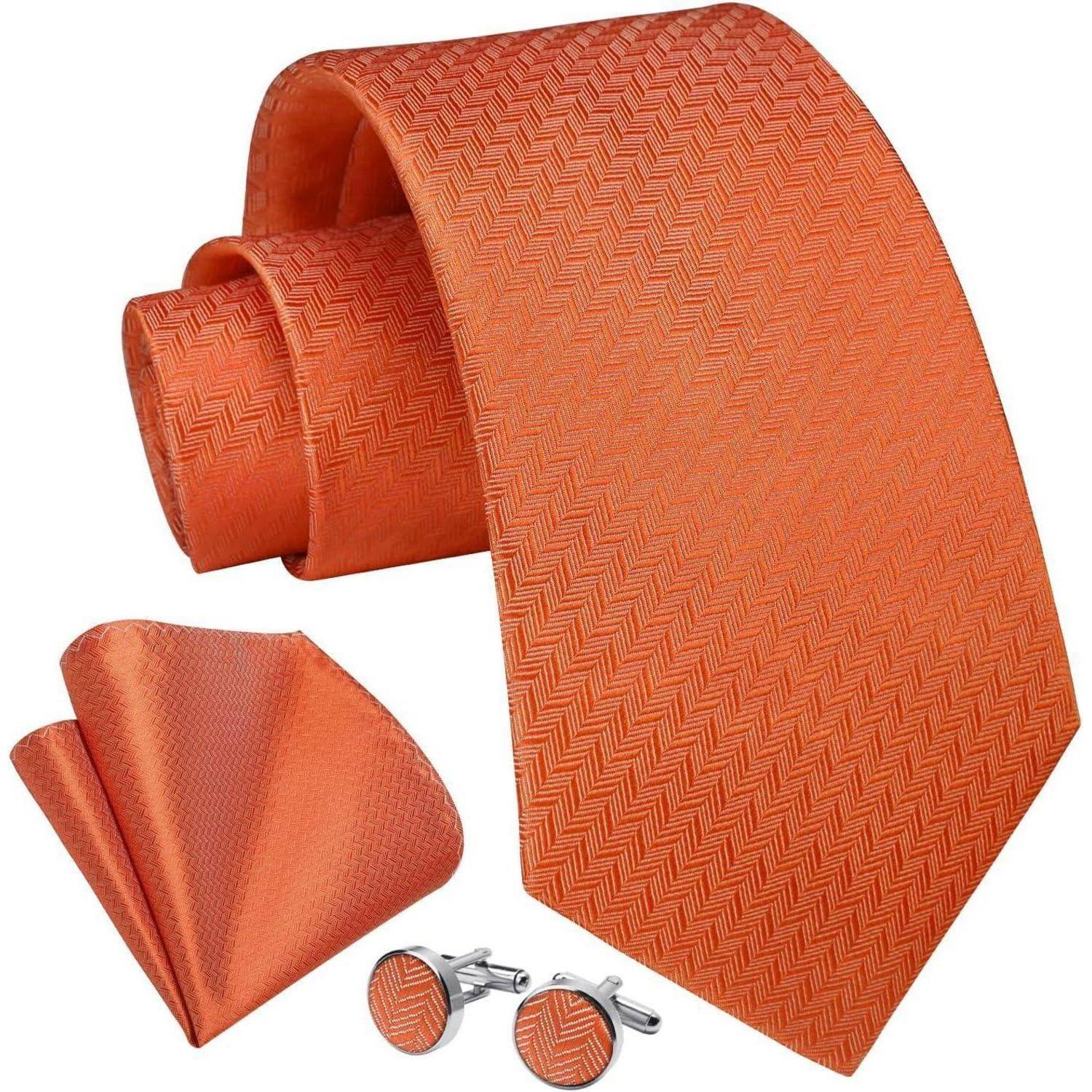 Krawatte Herren Seide Paisley Set Einstecktuch Hochzeit E2 Orange