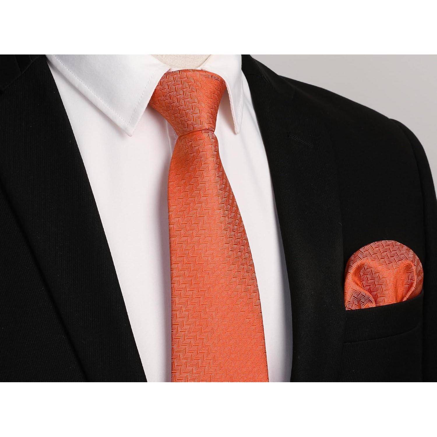 Krawatte Herren Seide Paisley Set Einstecktuch Hochzeit E2 Orange