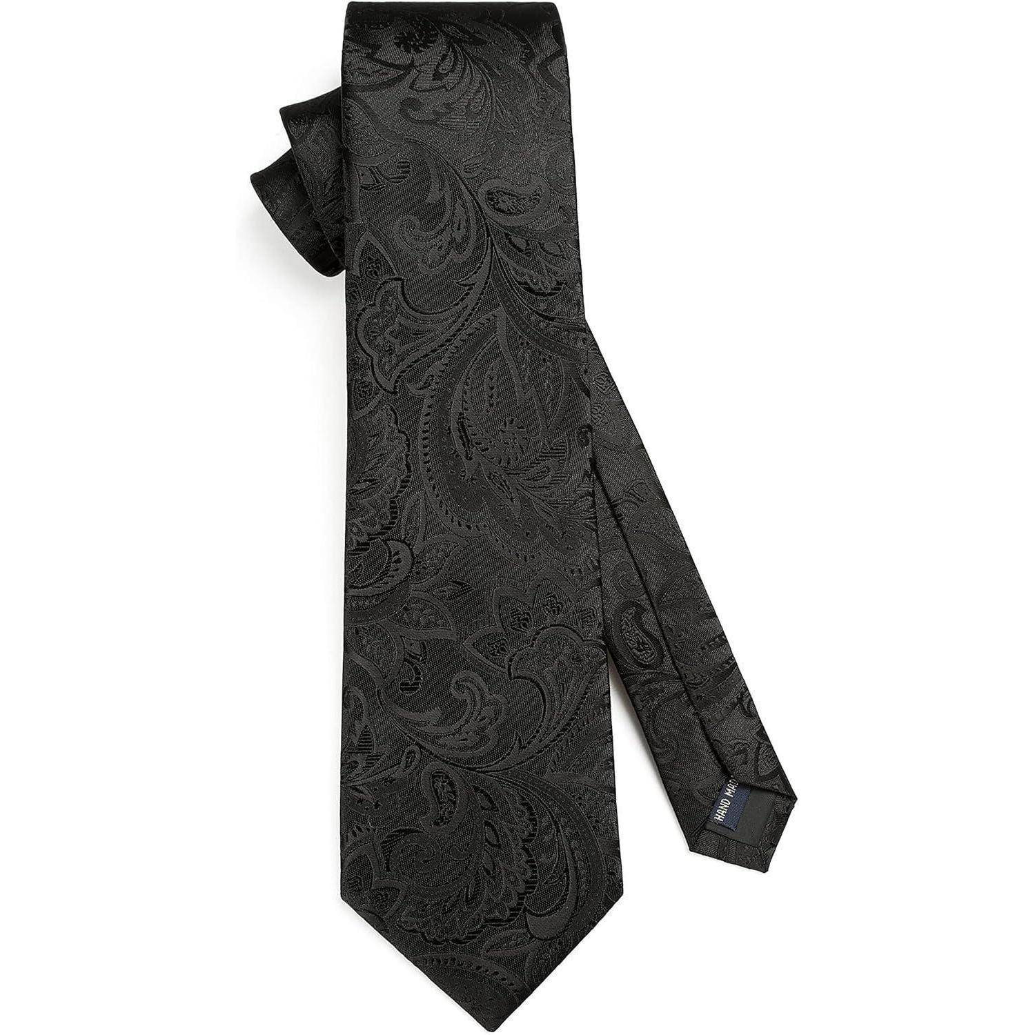 Krawatte Herren Einstecktuch Set Paisley Blume Hochzeit Schwarz