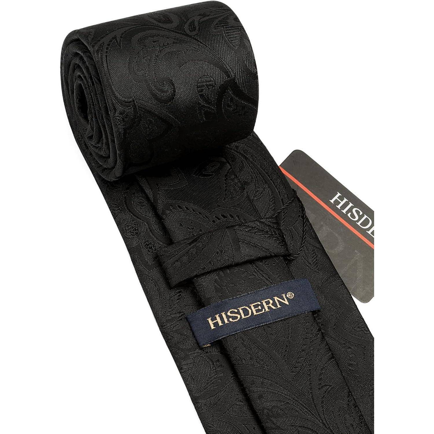 Krawatte Herren Einstecktuch Set Paisley Blume Hochzeit Schwarz