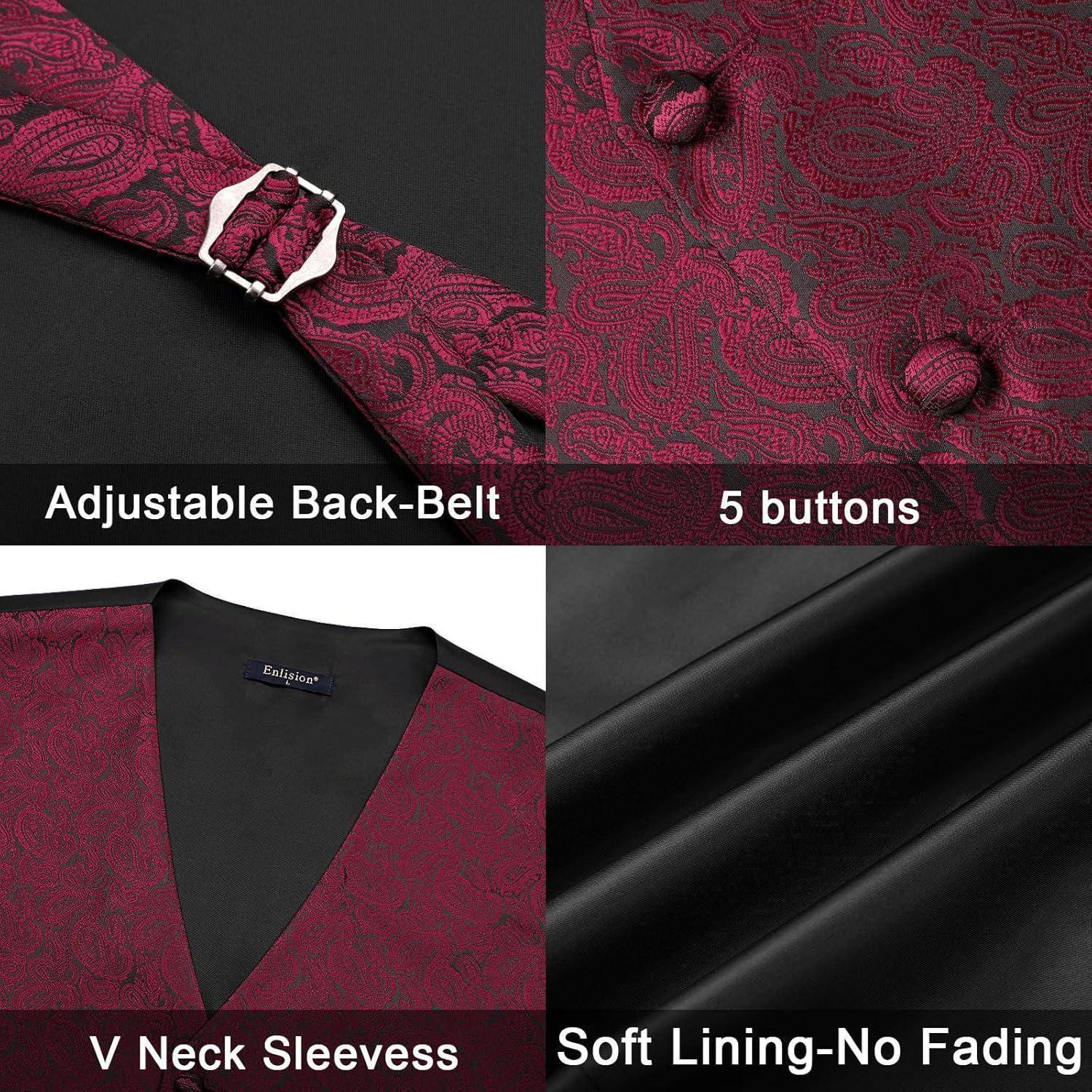 Weste Herren Paisley Jacquard Krawatte Anzugset S Rot Paisley-1