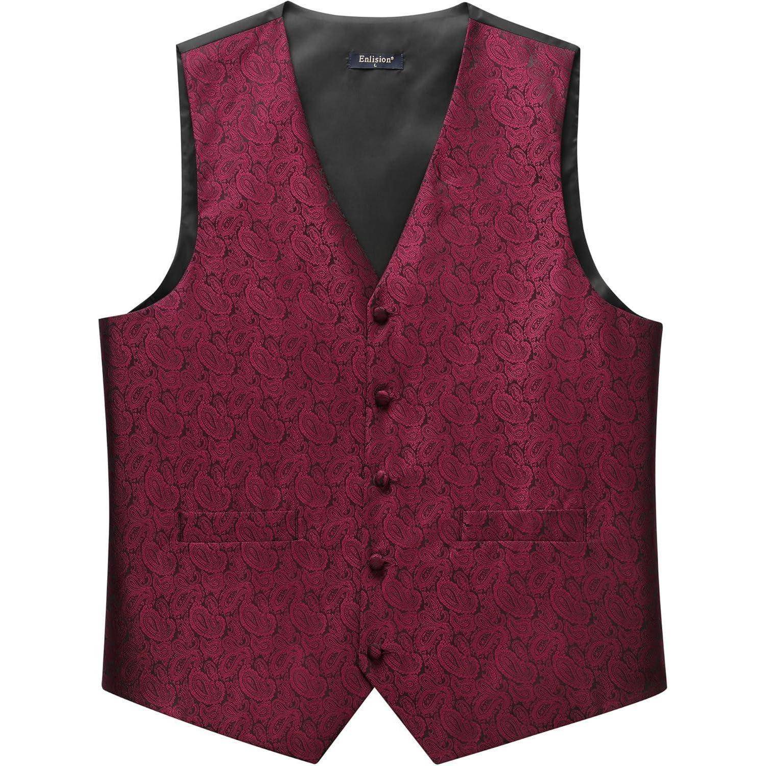 Weste Herren Paisley Jacquard Krawatte Anzugset S Rot Paisley-1