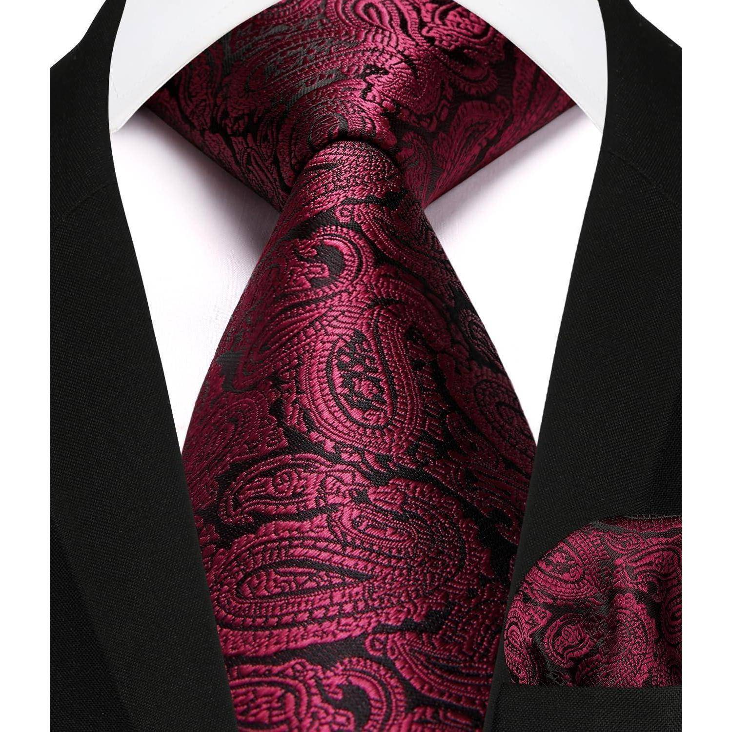 Weste Herren Paisley Jacquard Krawatte Anzugset S Rot Paisley-1