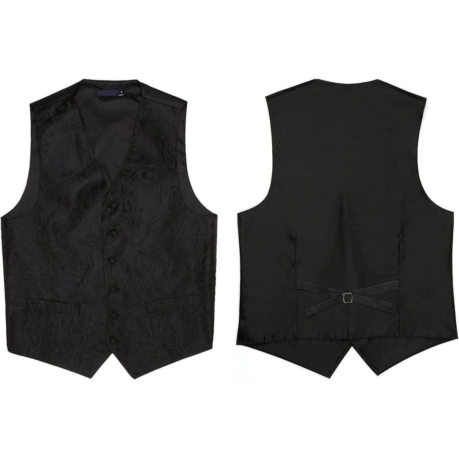 Weste Herren Hochzeit Krawatte Einstecktuch Set S Schwarz-2