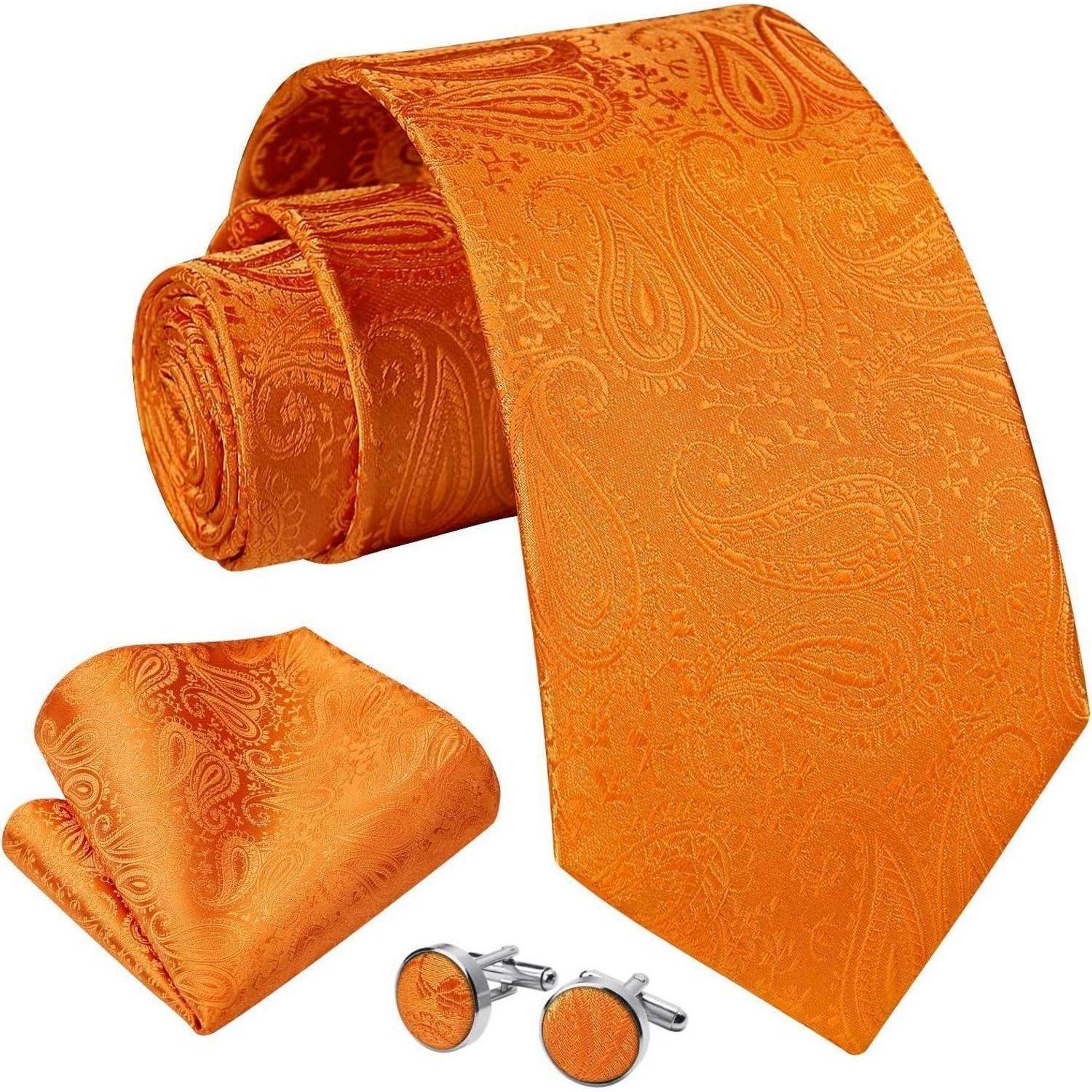 Krawatte Herren Paisley Hochzeit Einstecktuch Set Orange Einheitsgröße