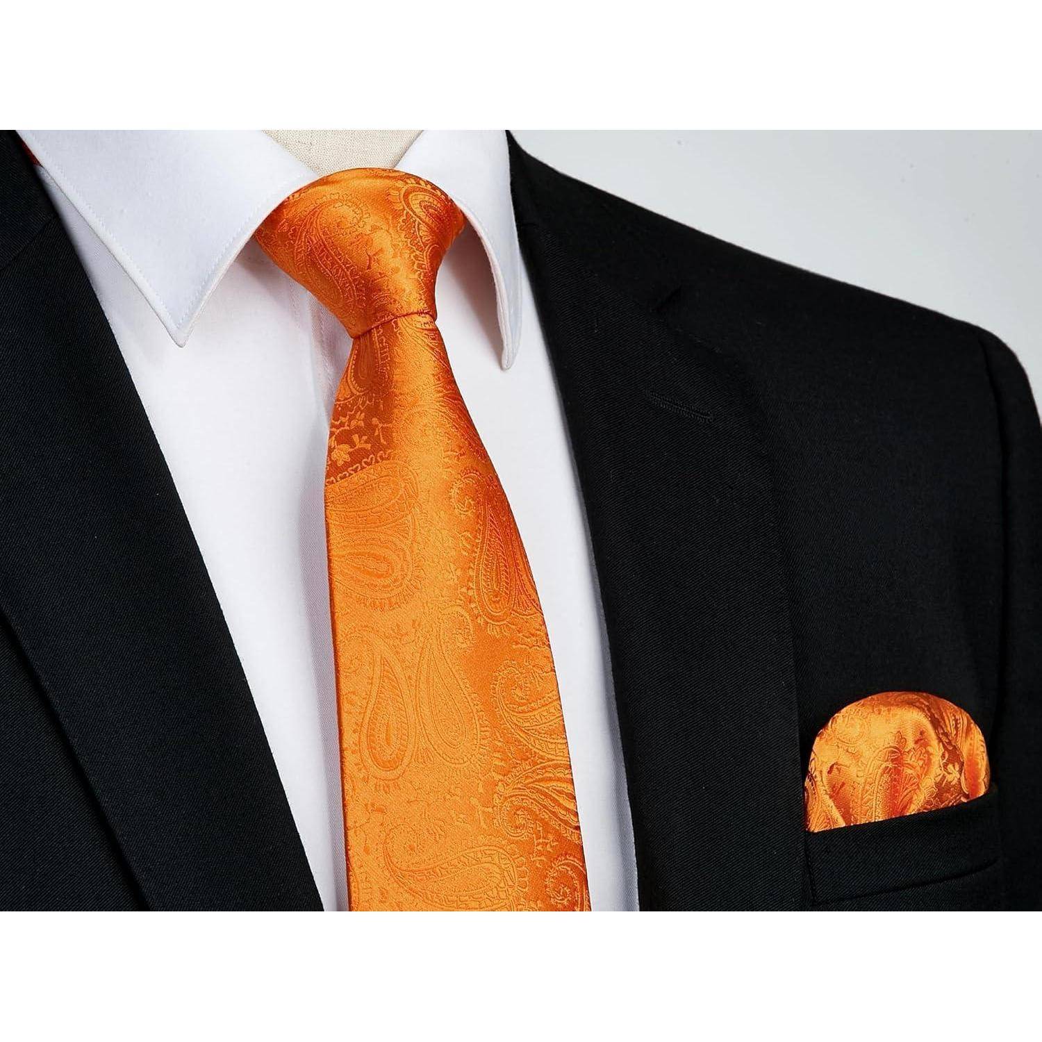 Krawatte Herren Paisley Hochzeit Einstecktuch Set Orange Einheitsgröße