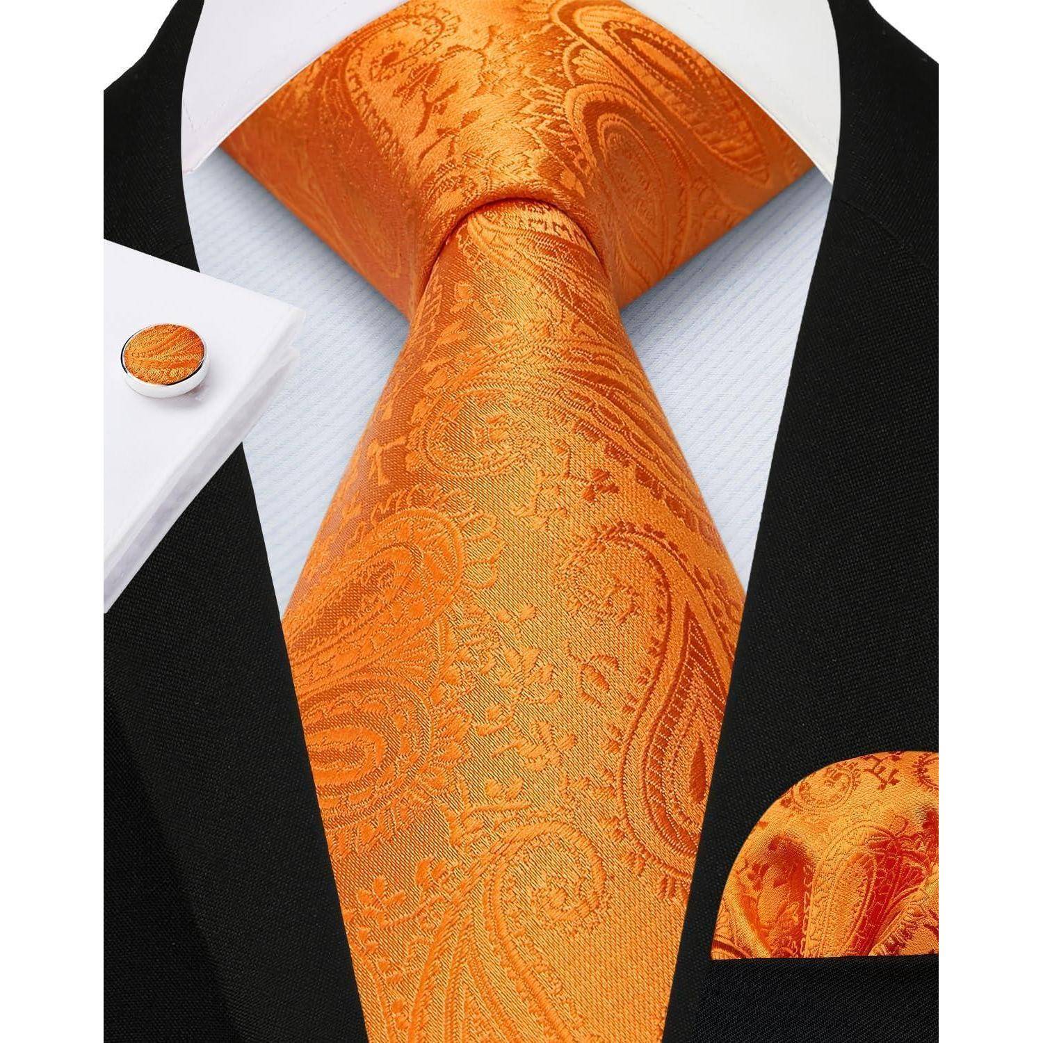 Krawatte Herren Paisley Hochzeit Einstecktuch Set Orange Einheitsgröße