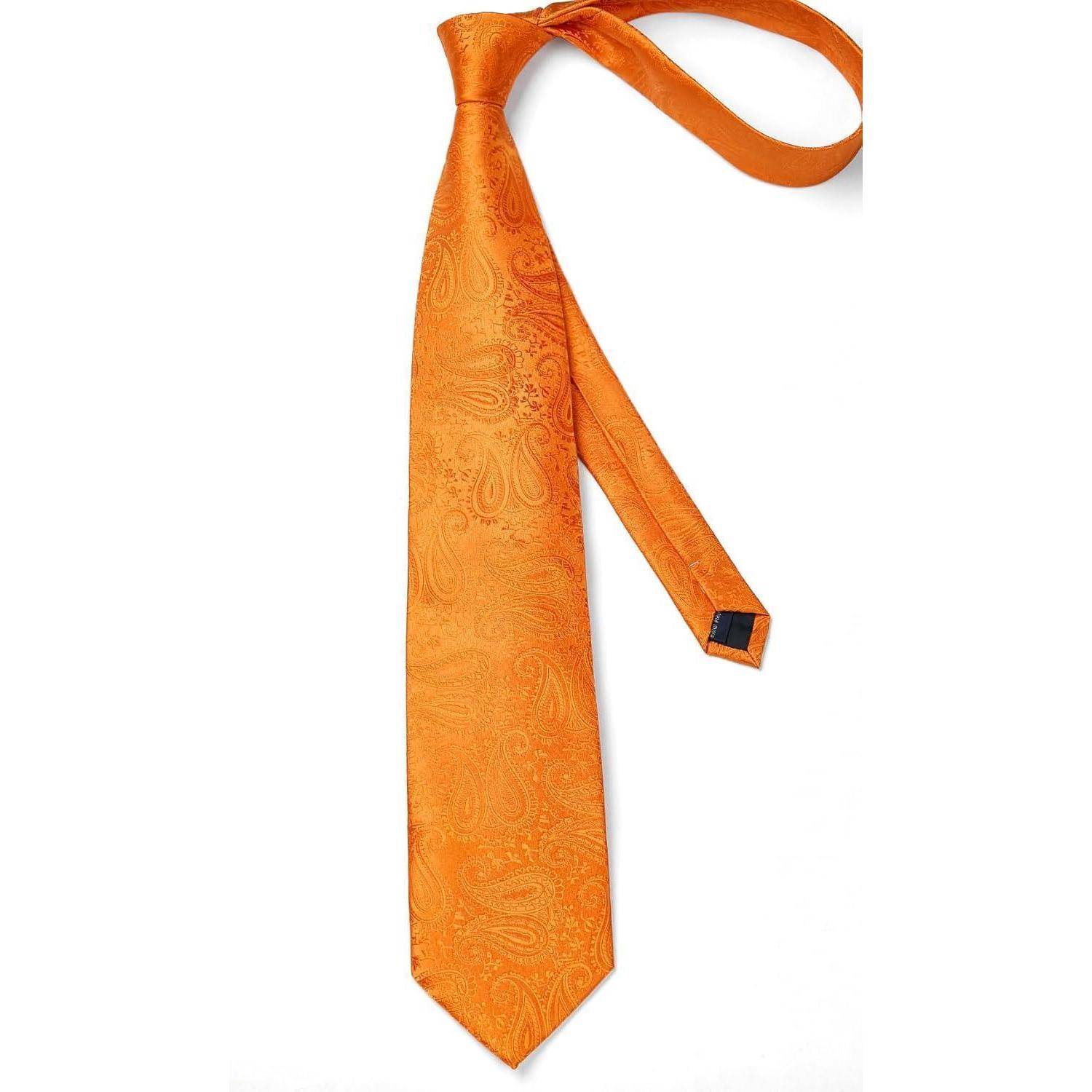 Krawatte Herren Paisley Hochzeit Einstecktuch Set Orange Einheitsgröße