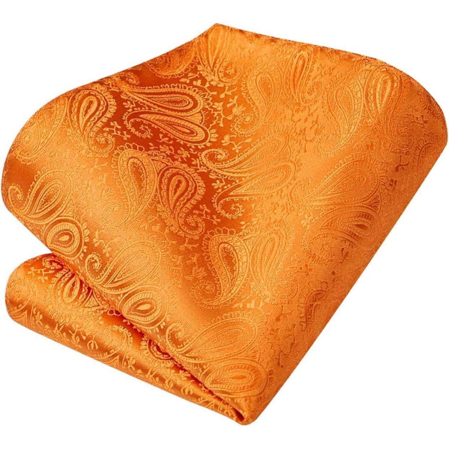 Krawatte Herren Paisley Hochzeit Einstecktuch Set Orange Einheitsgröße