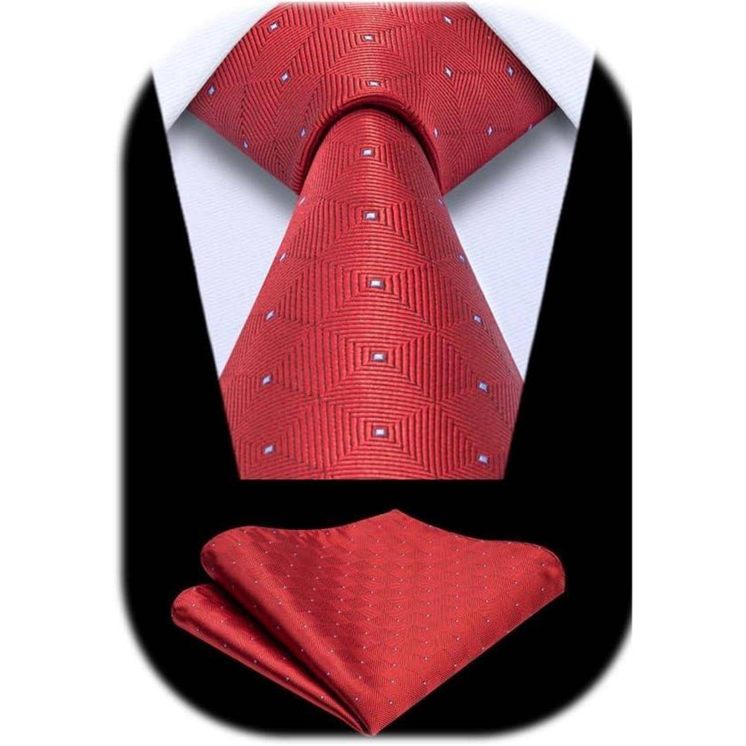 Krawatte Herren Hochzeit Plaid Einstecktuch Set Rot