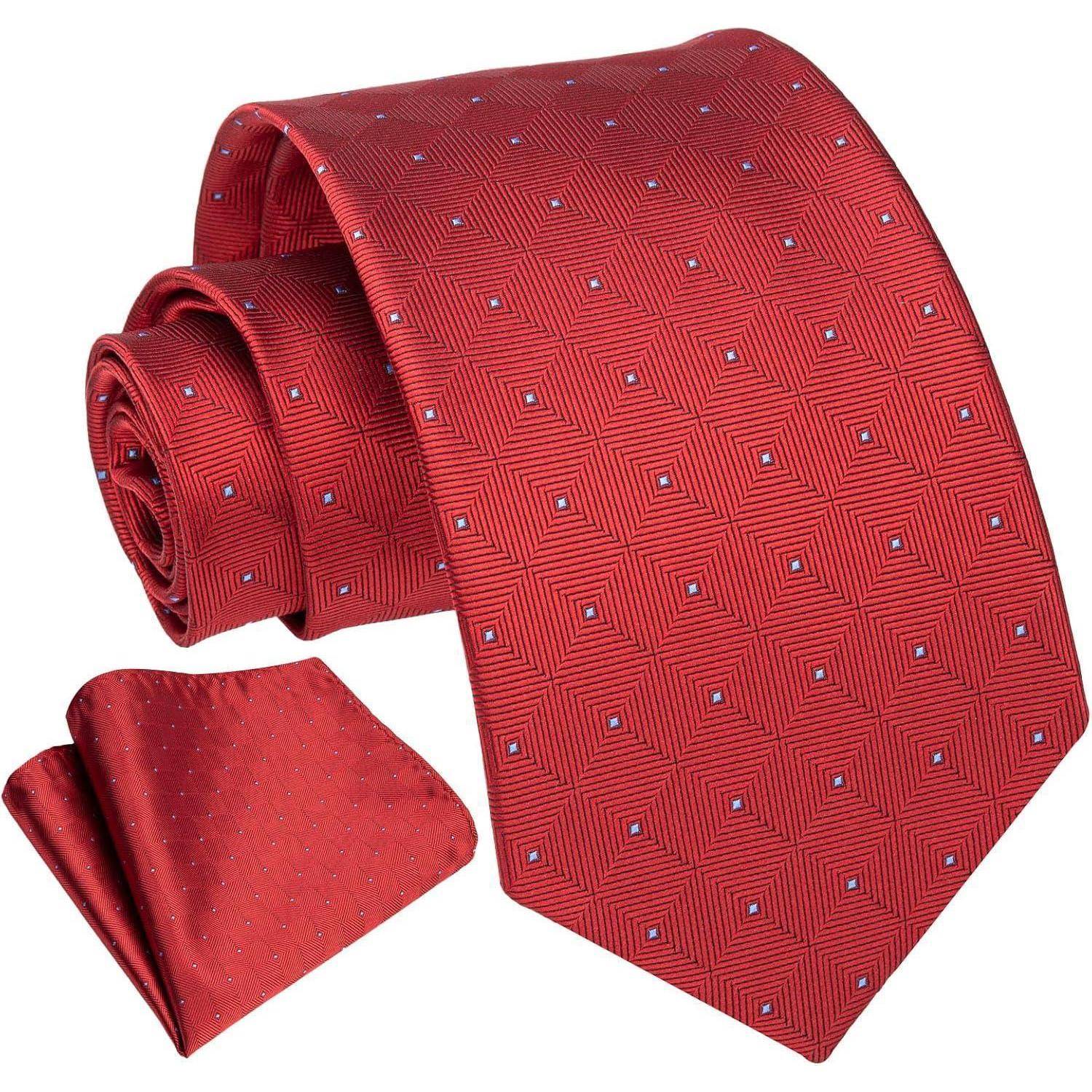 Krawatte Herren Hochzeit Plaid Einstecktuch Set Rot