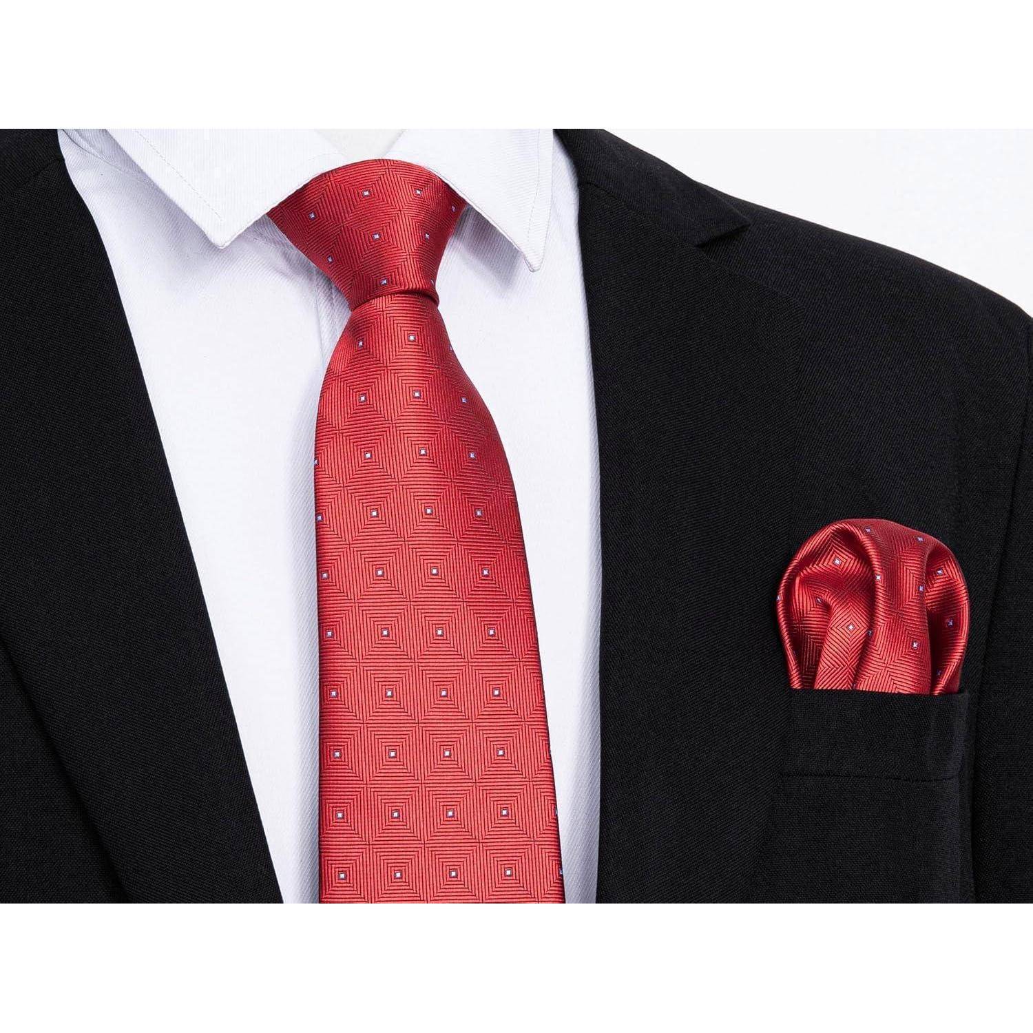 Krawatte Herren Hochzeit Plaid Einstecktuch Set Rot
