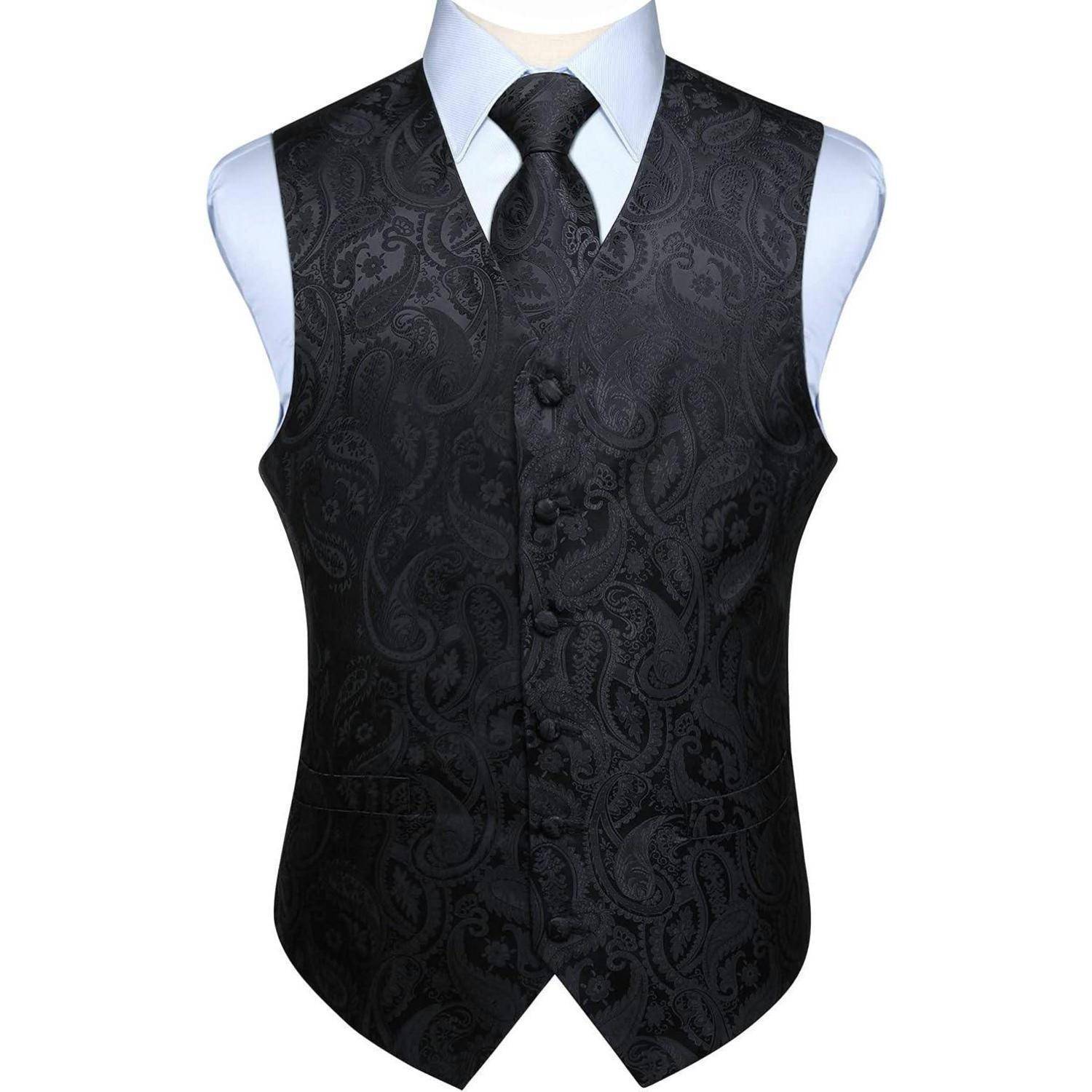 Weste Herren Paisley Jacquard Krawatte 5XL Schwarz Paisley-1