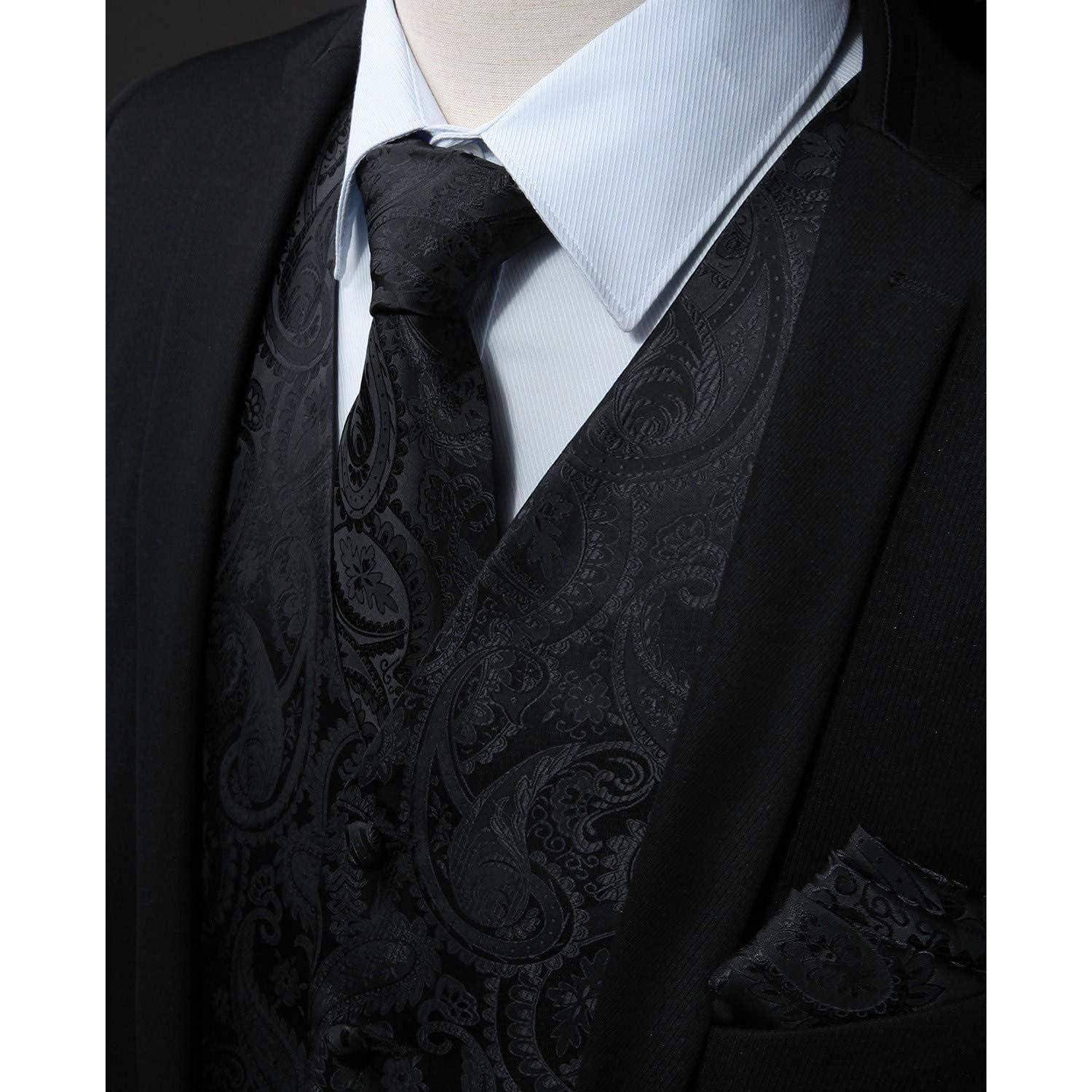 Weste Herren Paisley Jacquard Krawatte 5XL Schwarz Paisley-1