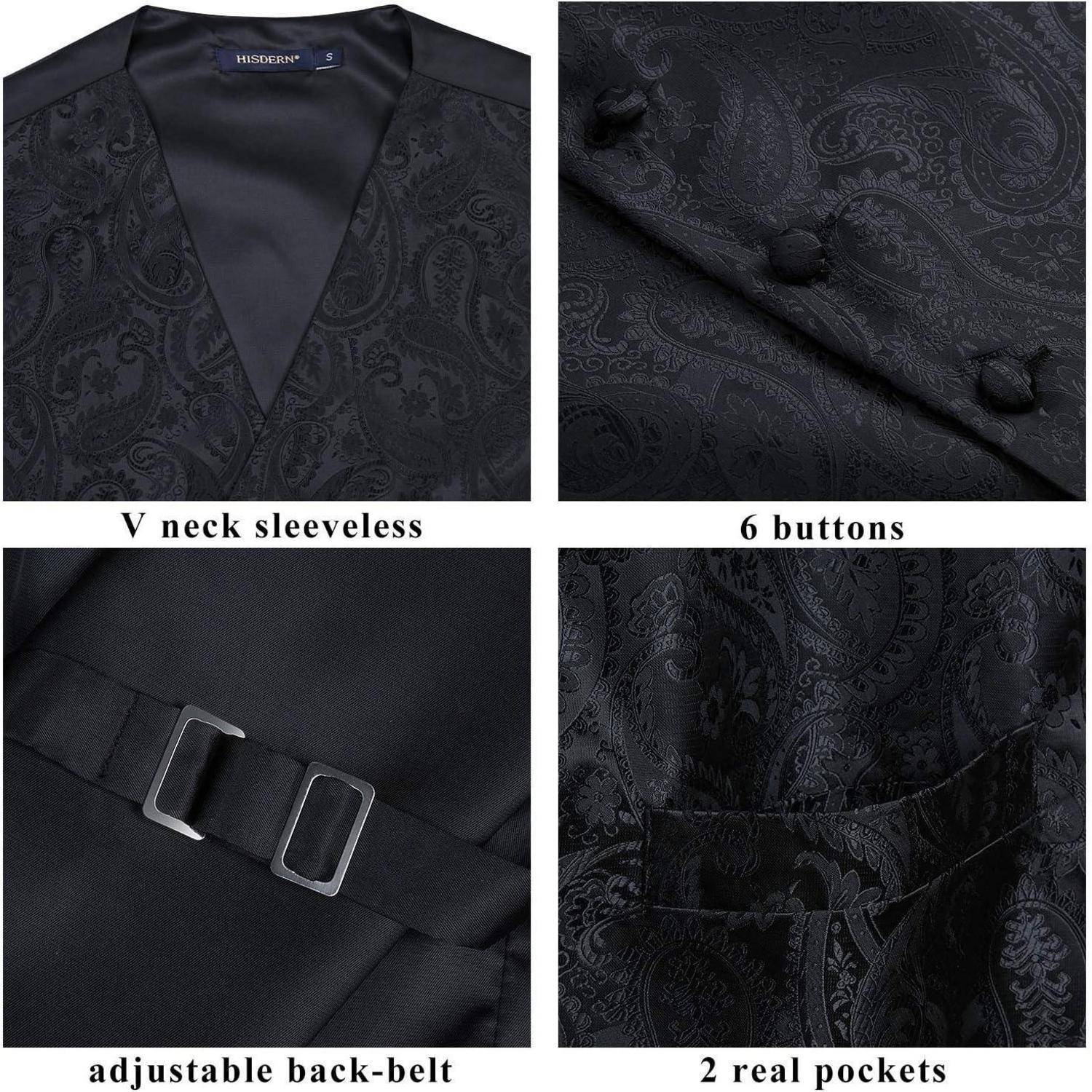 Weste Anzugset Krawatte Einstecktuch Paisley M Schwarz Paisley-1