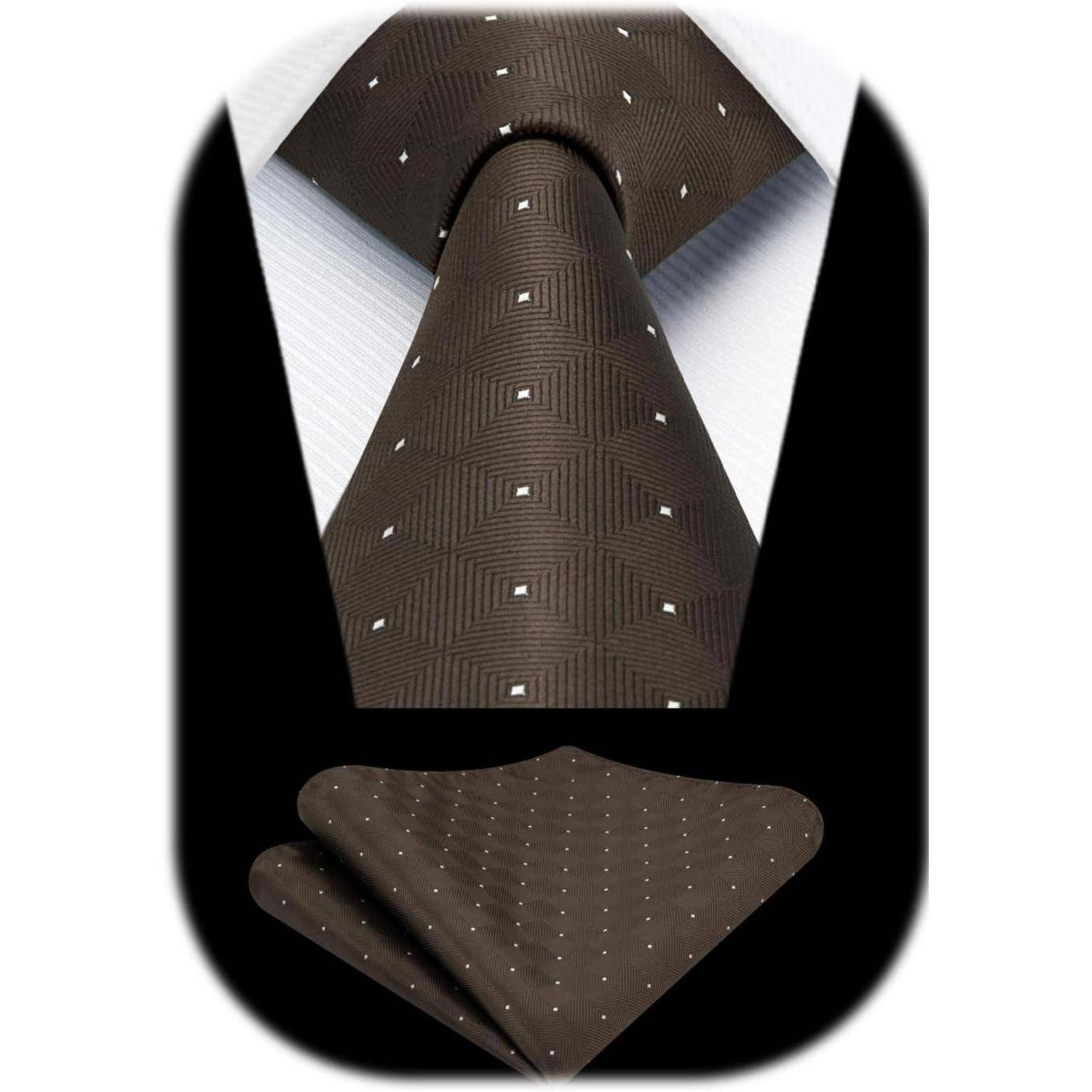 Krawatte Herren Hochzeit Plaid Einstecktuch Business Set Braun
