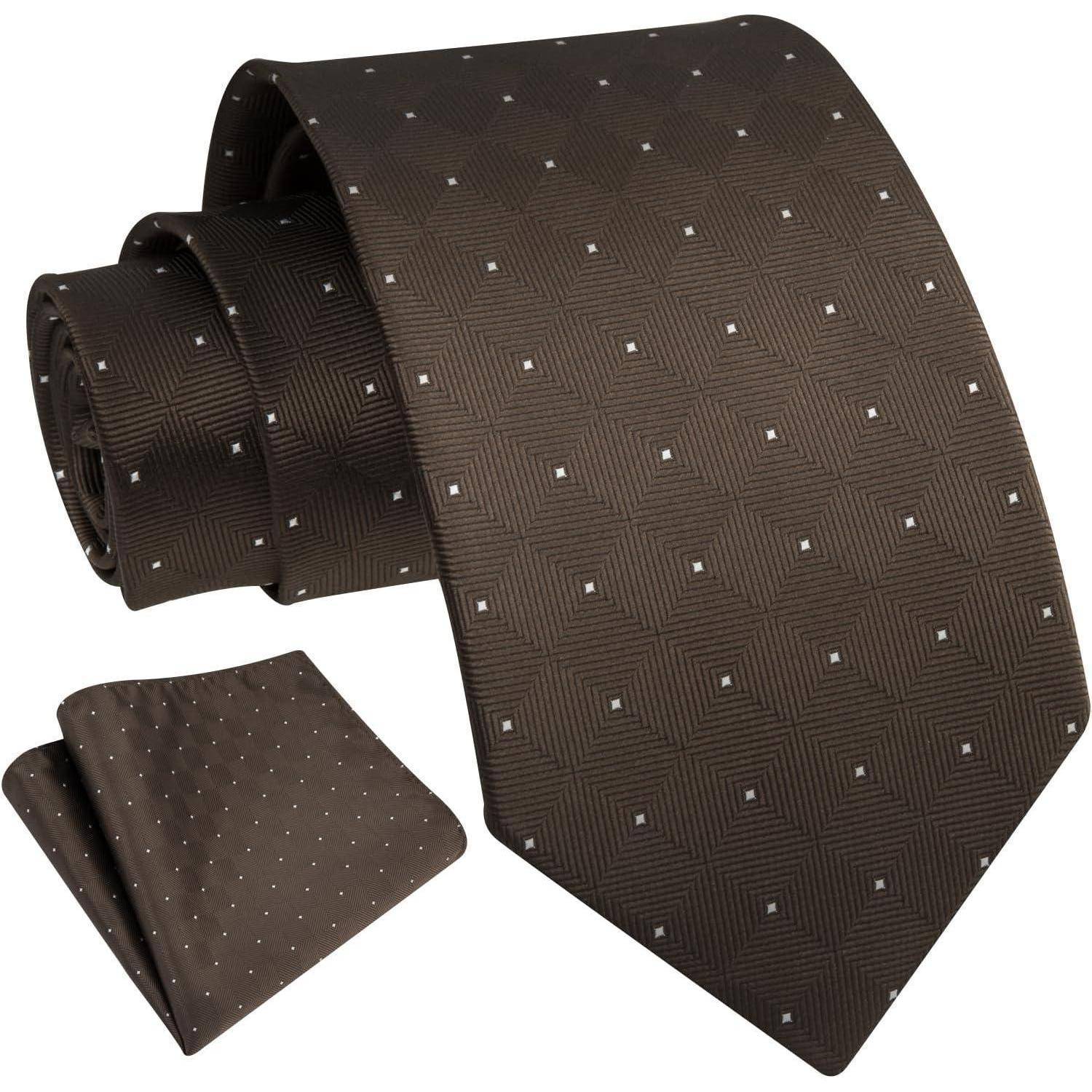 Krawatte Herren Hochzeit Plaid Einstecktuch Business Set Braun
